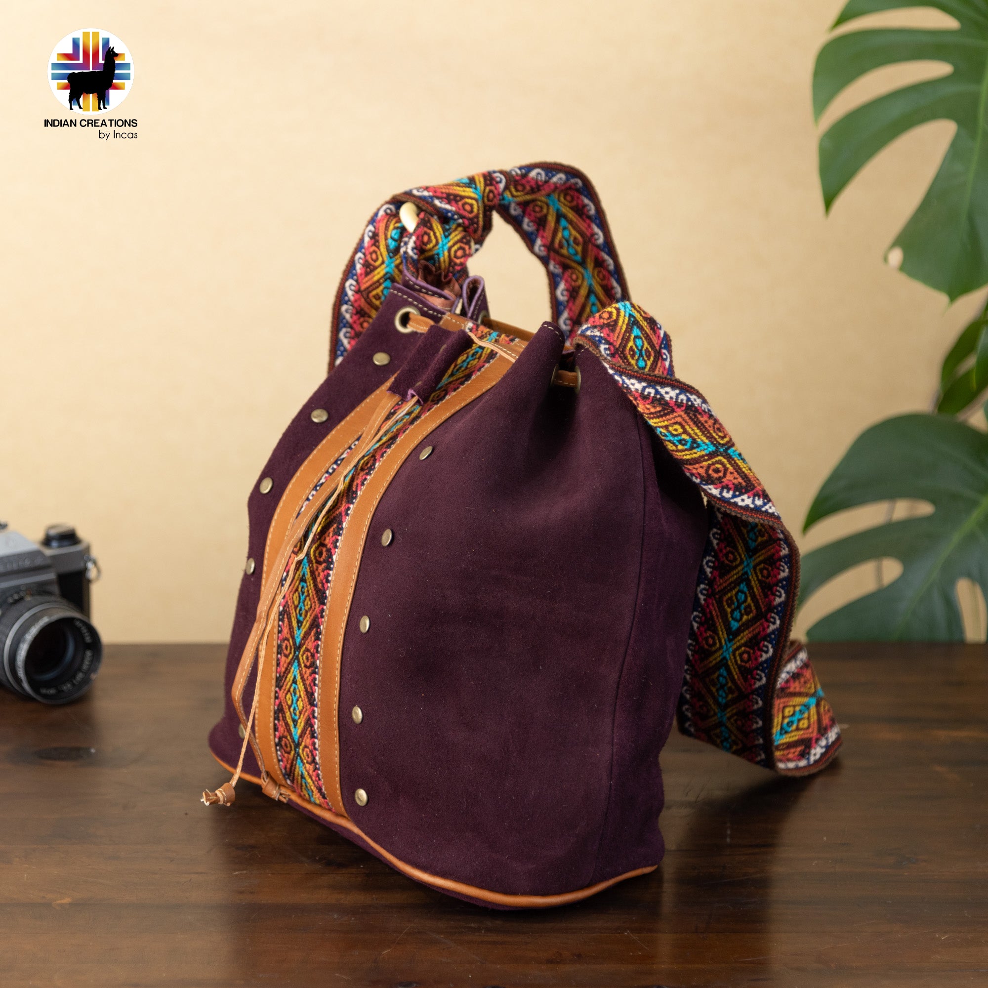 Unique Suede Leather Shoulder Bag. Handcrafted by Indigenous Hands. Lightweight Bucket Bag. Hippie & Bohemian Style. FREE SHIPPING!