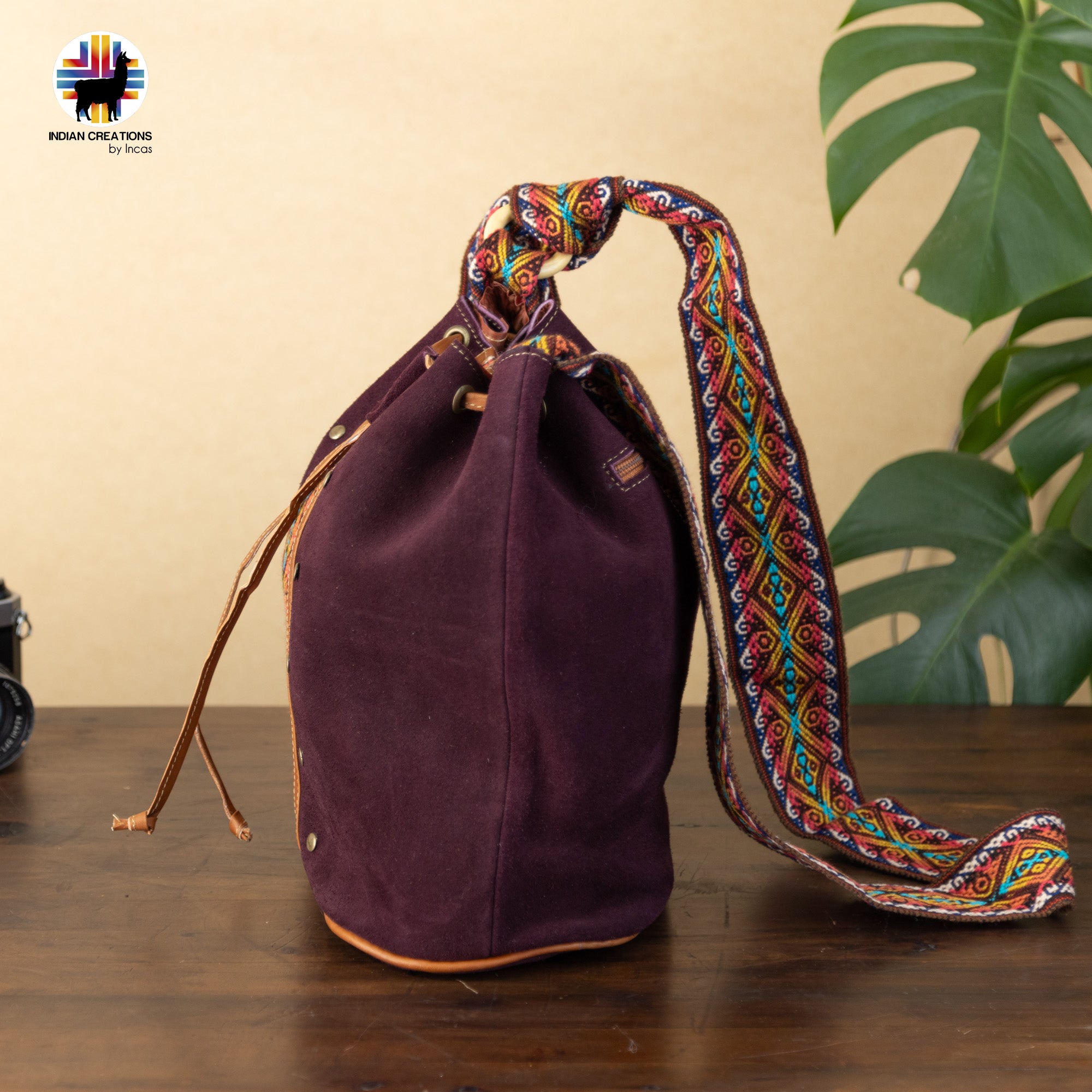 Unique Suede Leather Shoulder Bag. Handcrafted by Indigenous Hands. Lightweight Bucket Bag. Hippie & Bohemian Style. FREE SHIPPING!