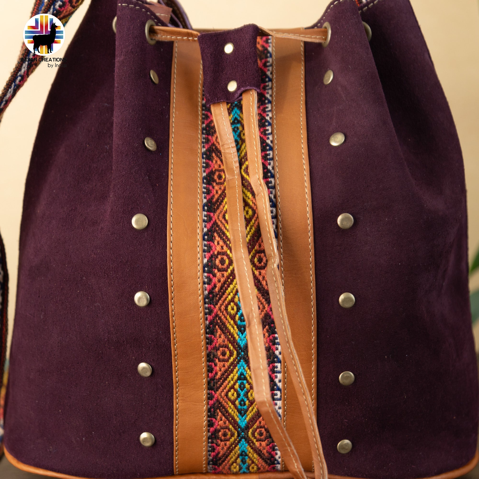 Unique Suede Leather Shoulder Bag. Handcrafted by Indigenous Hands. Lightweight Bucket Bag. Hippie & Bohemian Style. FREE SHIPPING!
