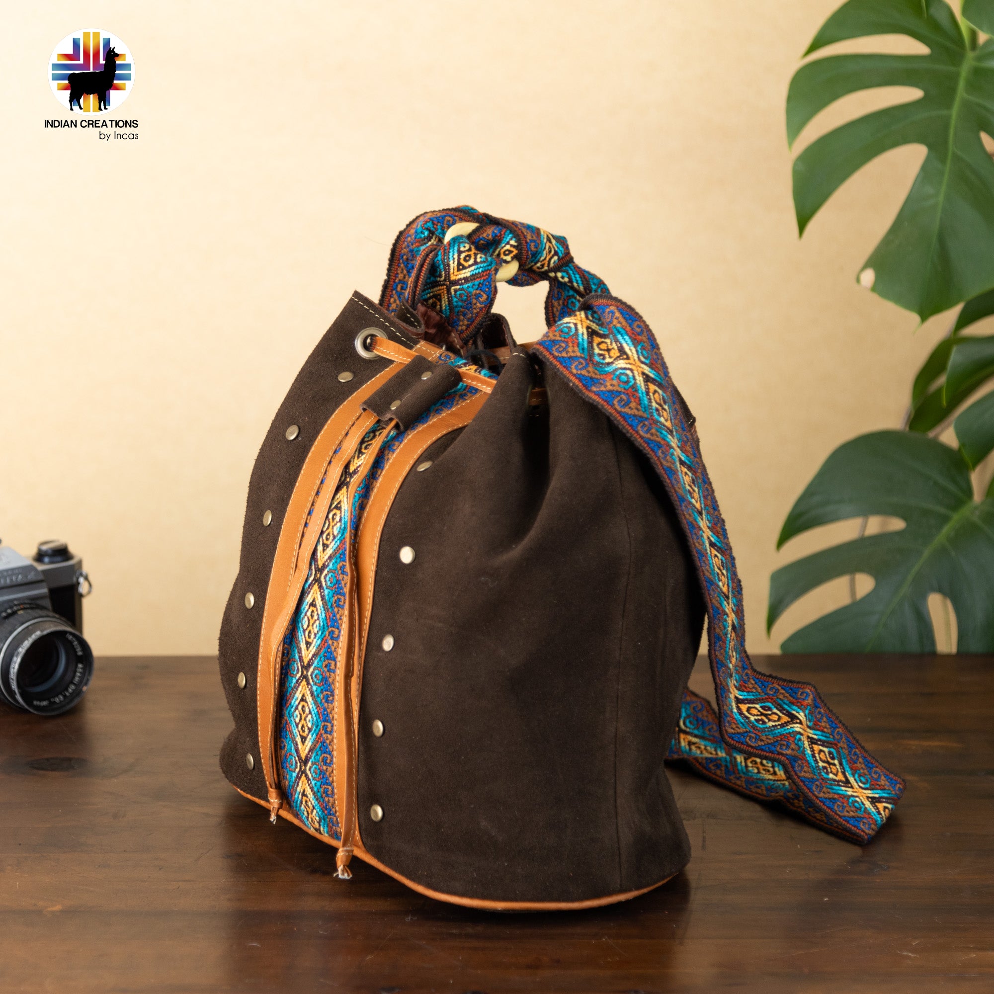 Unique Suede Leather Shoulder Bag. Handcrafted by Indigenous Hands. Lightweight Bucket Bag. Hippie & Bohemian Style. FREE SHIPPING!