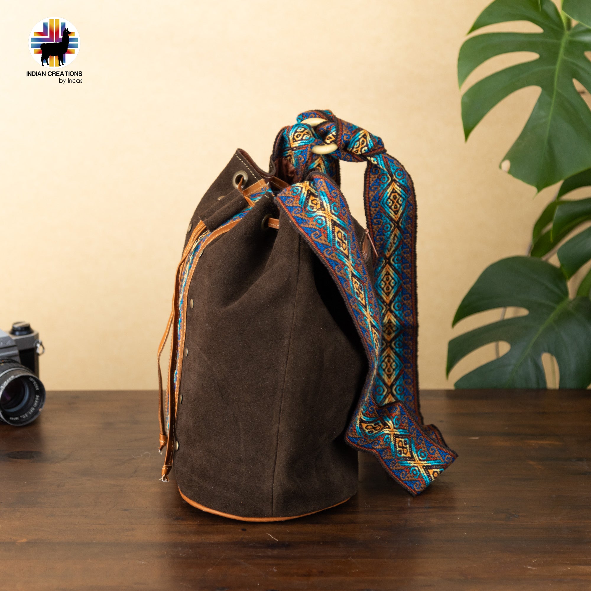 Unique Suede Leather Shoulder Bag. Handcrafted by Indigenous Hands. Lightweight Bucket Bag. Hippie & Bohemian Style. FREE SHIPPING!