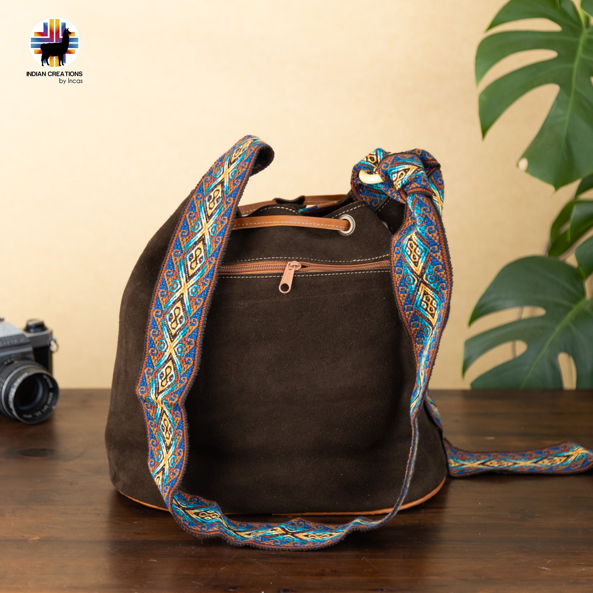 Unique Suede Leather Shoulder Bag. Handcrafted by Indigenous Hands. Lightweight Bucket Bag. Hippie & Bohemian Style. FREE SHIPPING!