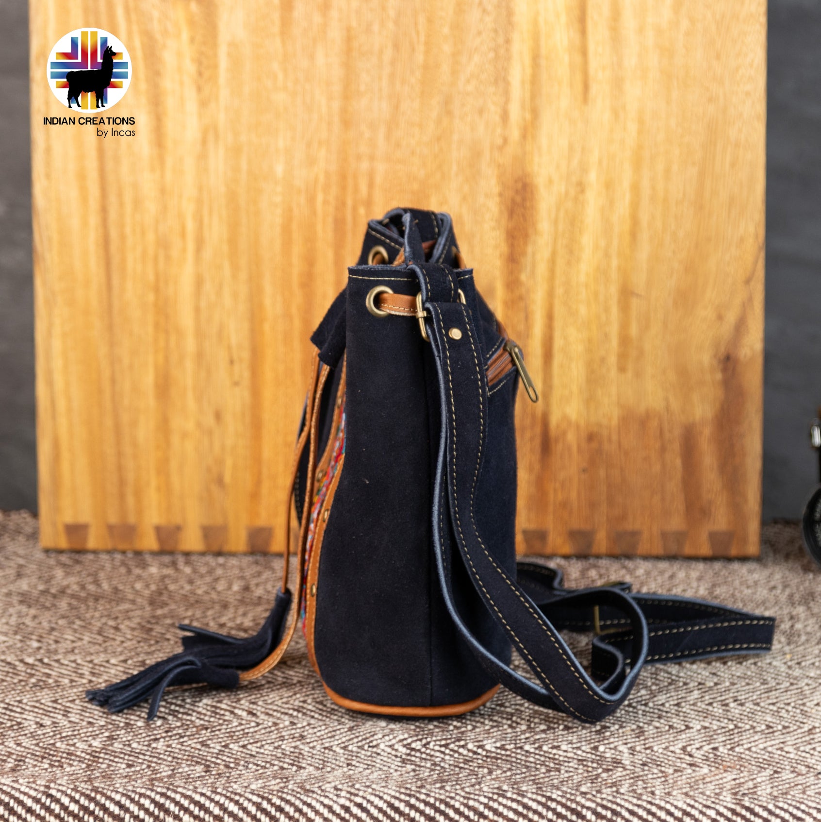 Mini Suede Leather Shoulder Bag. Handcrafted by Indigenous Hands. Lightweight Bucket Bag. Hippie & Bohemian Style. FREE SHIPPING!