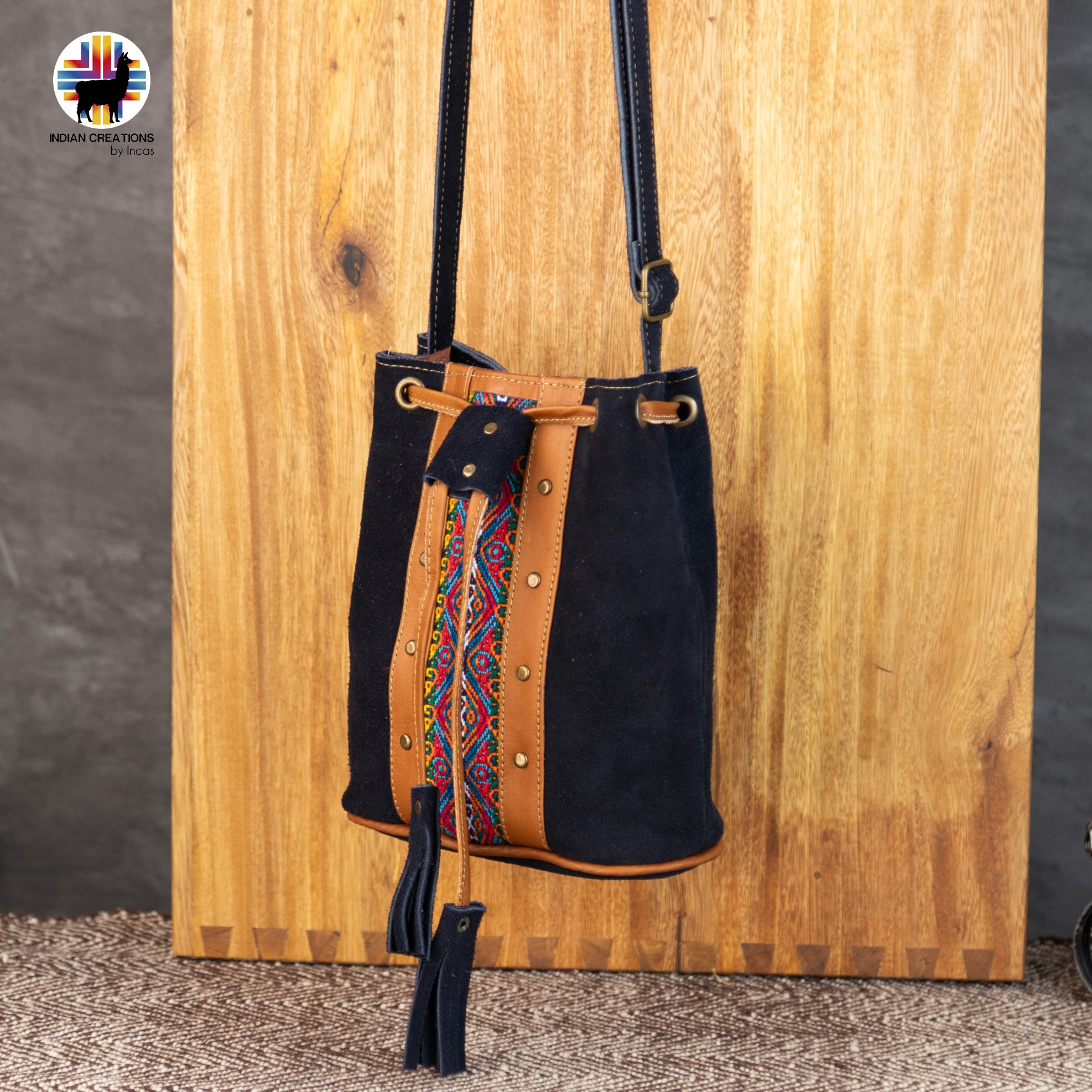Mini Suede Leather Shoulder Bag. Handcrafted by Indigenous Hands. Lightweight Bucket Bag. Hippie & Bohemian Style. FREE SHIPPING!