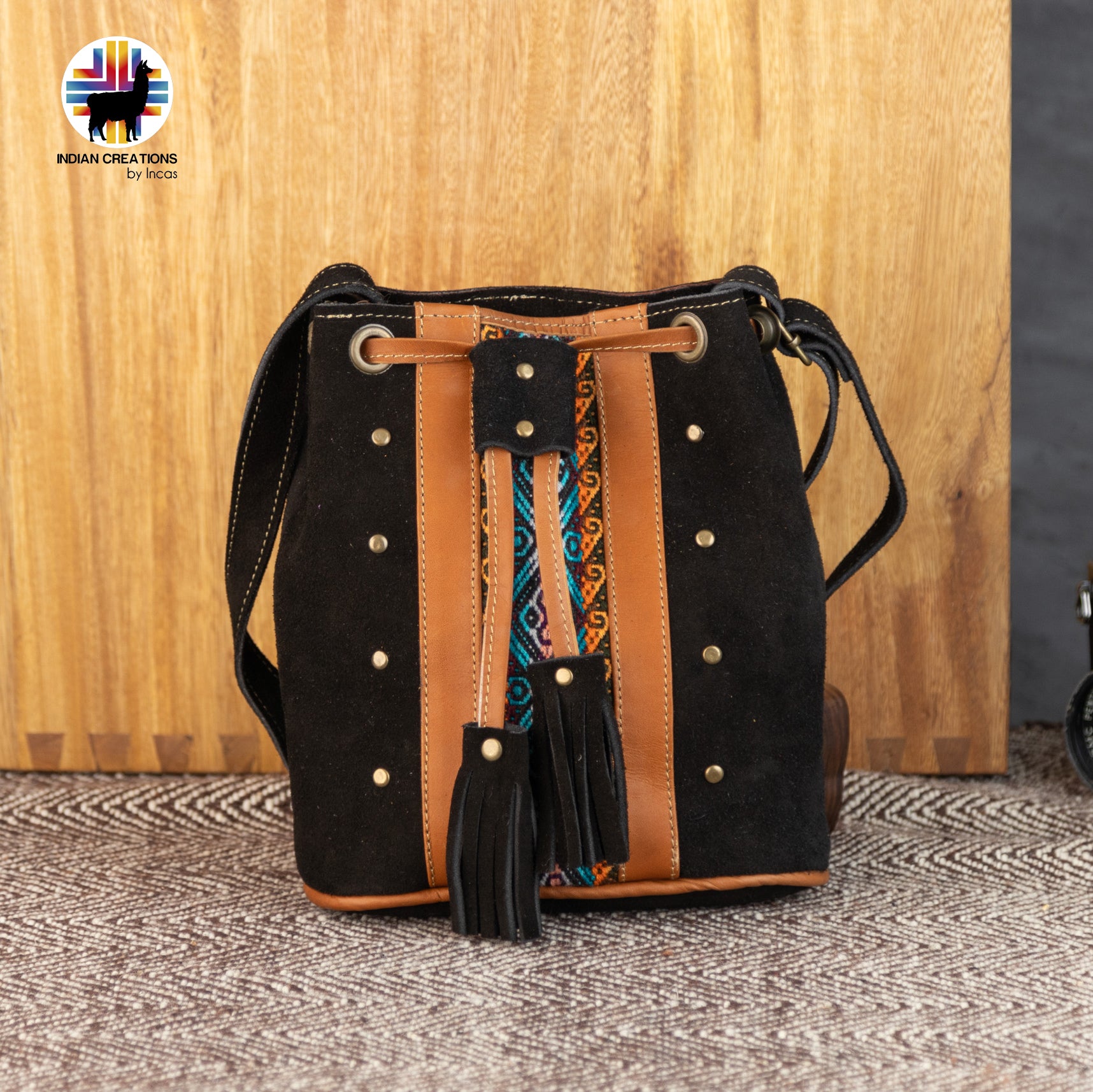 Mini Suede Leather Shoulder Bag. Handcrafted by Indigenous Hands. Lightweight Bucket Bag. Hippie & Bohemian Style. FREE SHIPPING!