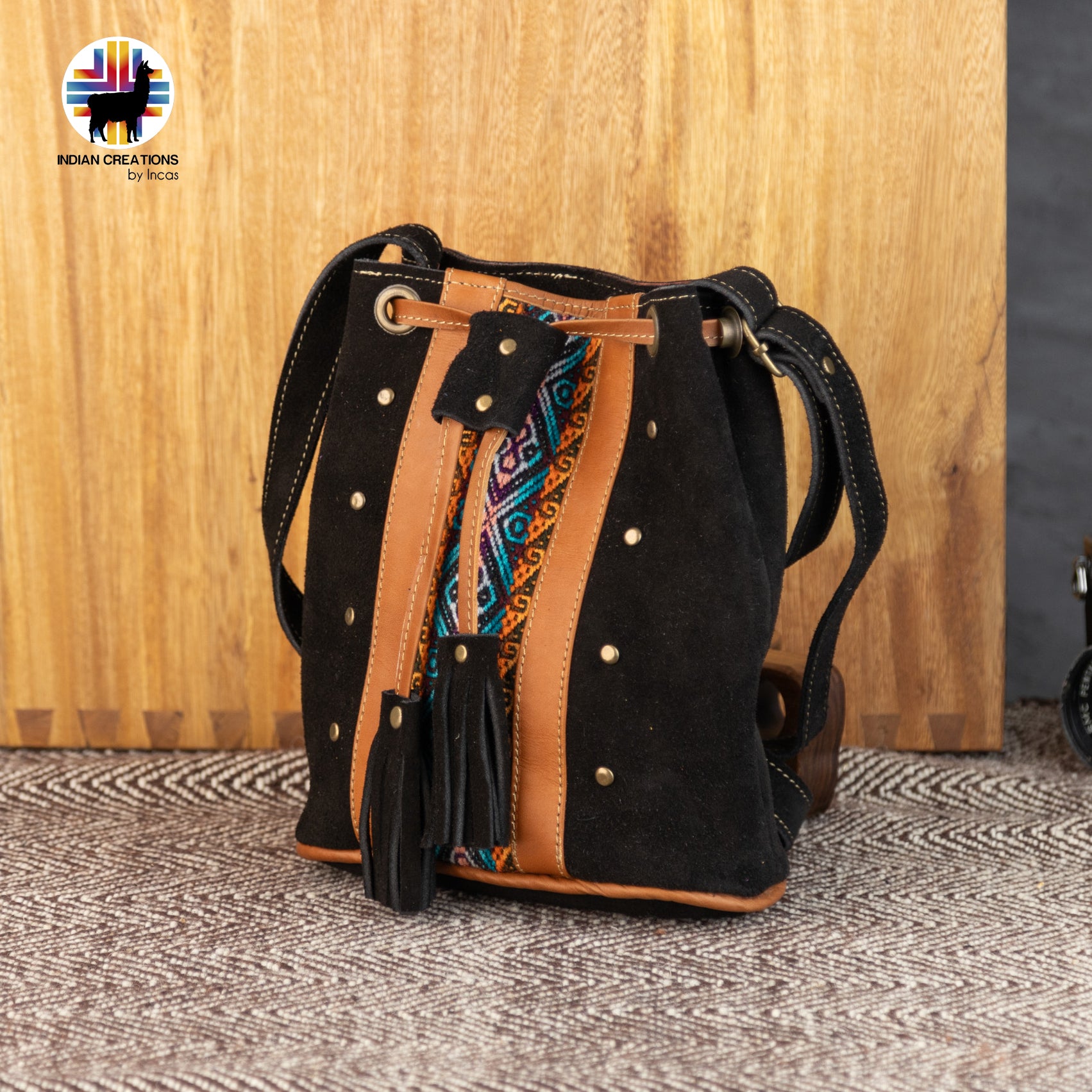 Mini Suede Leather Shoulder Bag. Handcrafted by Indigenous Hands. Lightweight Bucket Bag. Hippie & Bohemian Style. FREE SHIPPING!