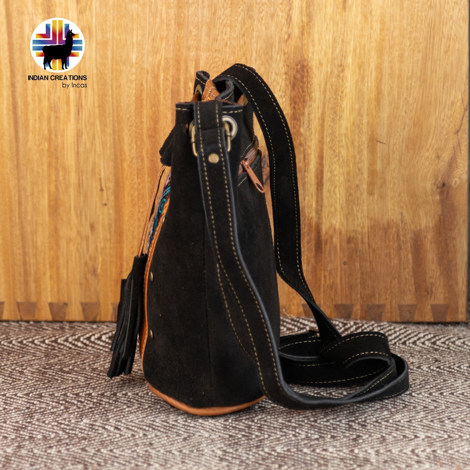 Mini Suede Leather Shoulder Bag. Handcrafted by Indigenous Hands. Lightweight Bucket Bag. Hippie & Bohemian Style. FREE SHIPPING!