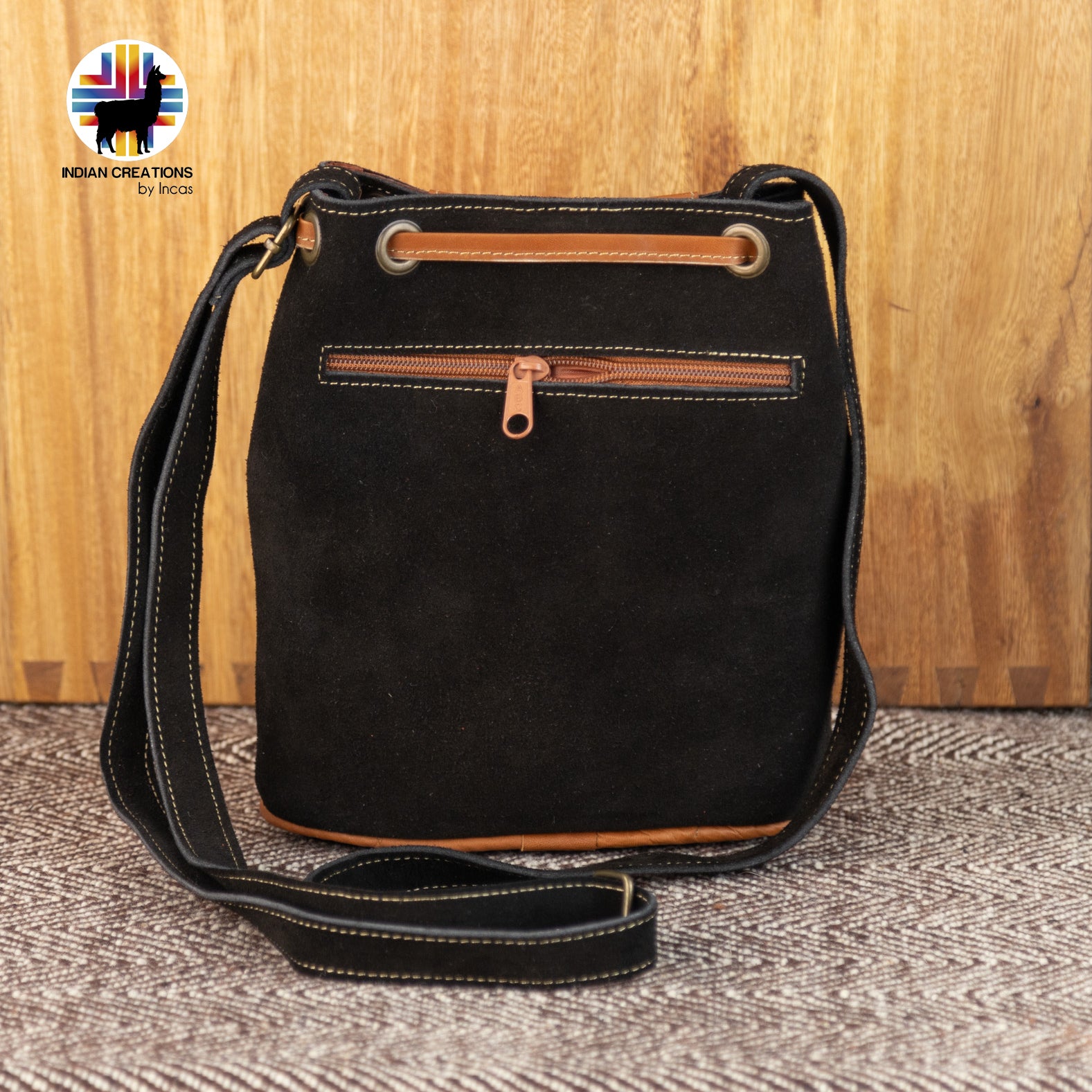 Mini Suede Leather Shoulder Bag. Handcrafted by Indigenous Hands. Lightweight Bucket Bag. Hippie & Bohemian Style. FREE SHIPPING!