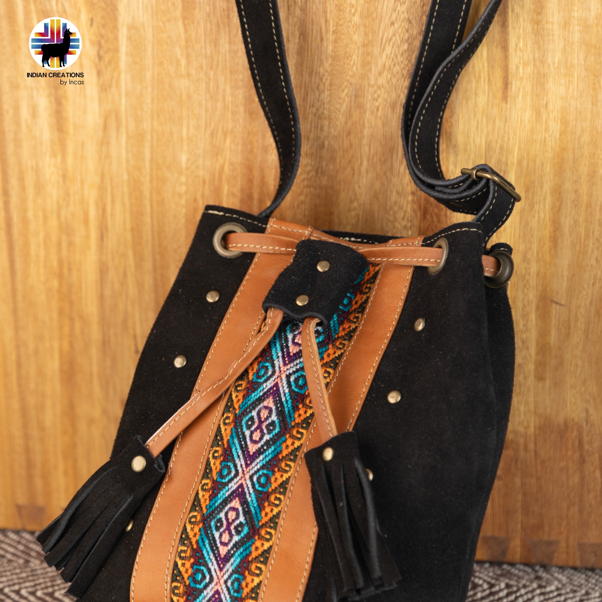 Mini Suede Leather Shoulder Bag. Handcrafted by Indigenous Hands. Lightweight Bucket Bag. Hippie & Bohemian Style. FREE SHIPPING!