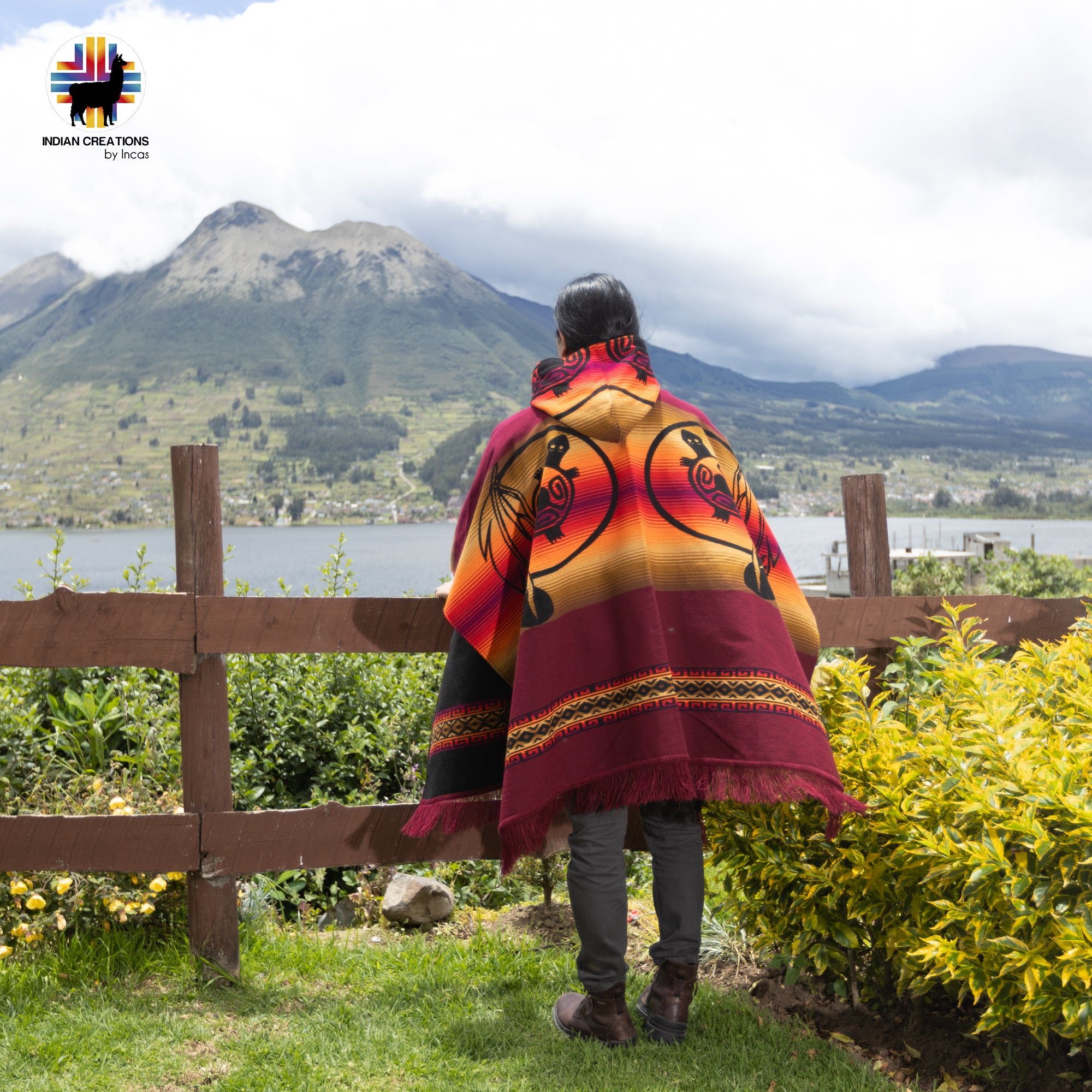 Sunset Turtle Alpaca Wool Poncho Handcrafted by Indigenous Hands.
