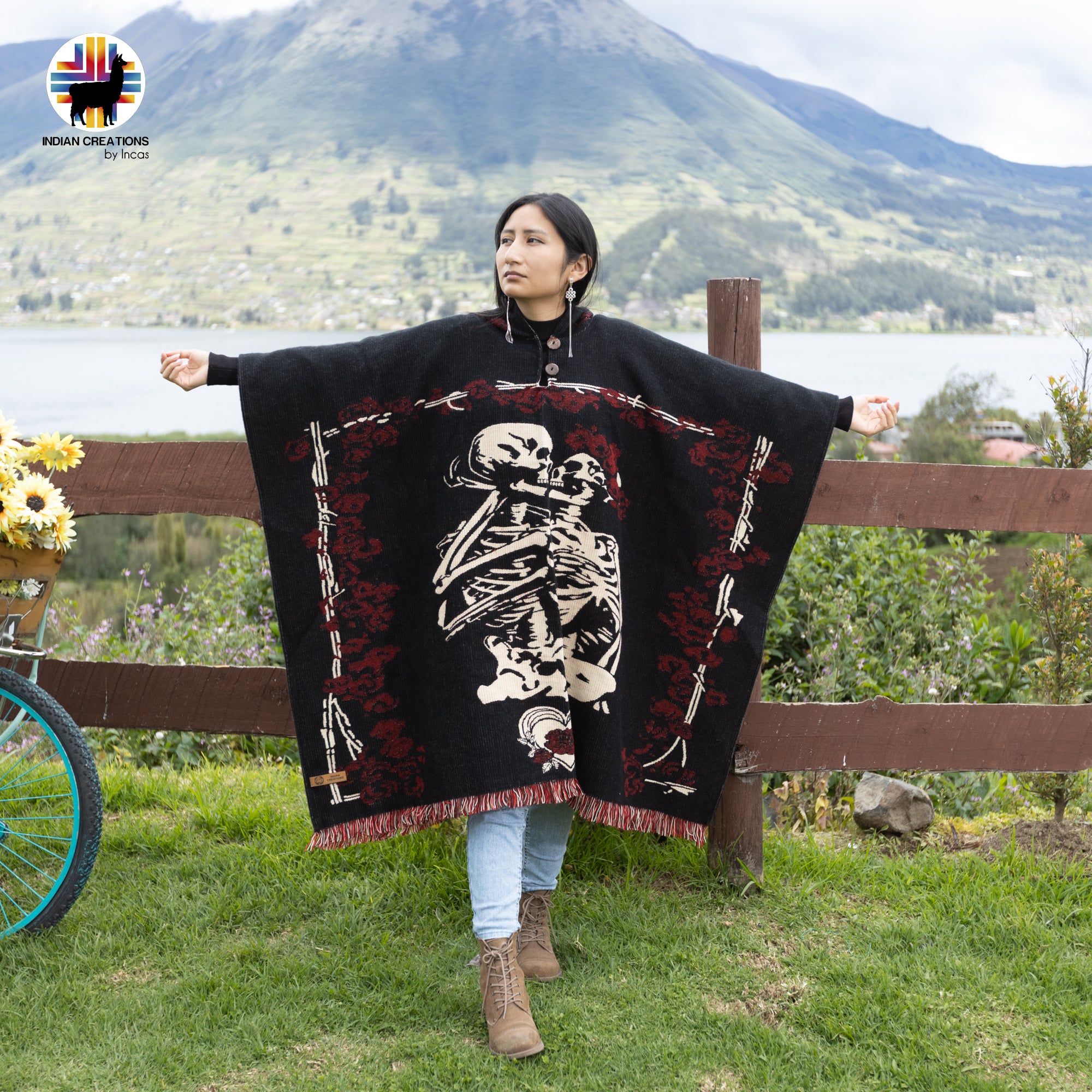 Dark Love Alpaca Wool Poncho Handcrafted by Indigenous Hands.