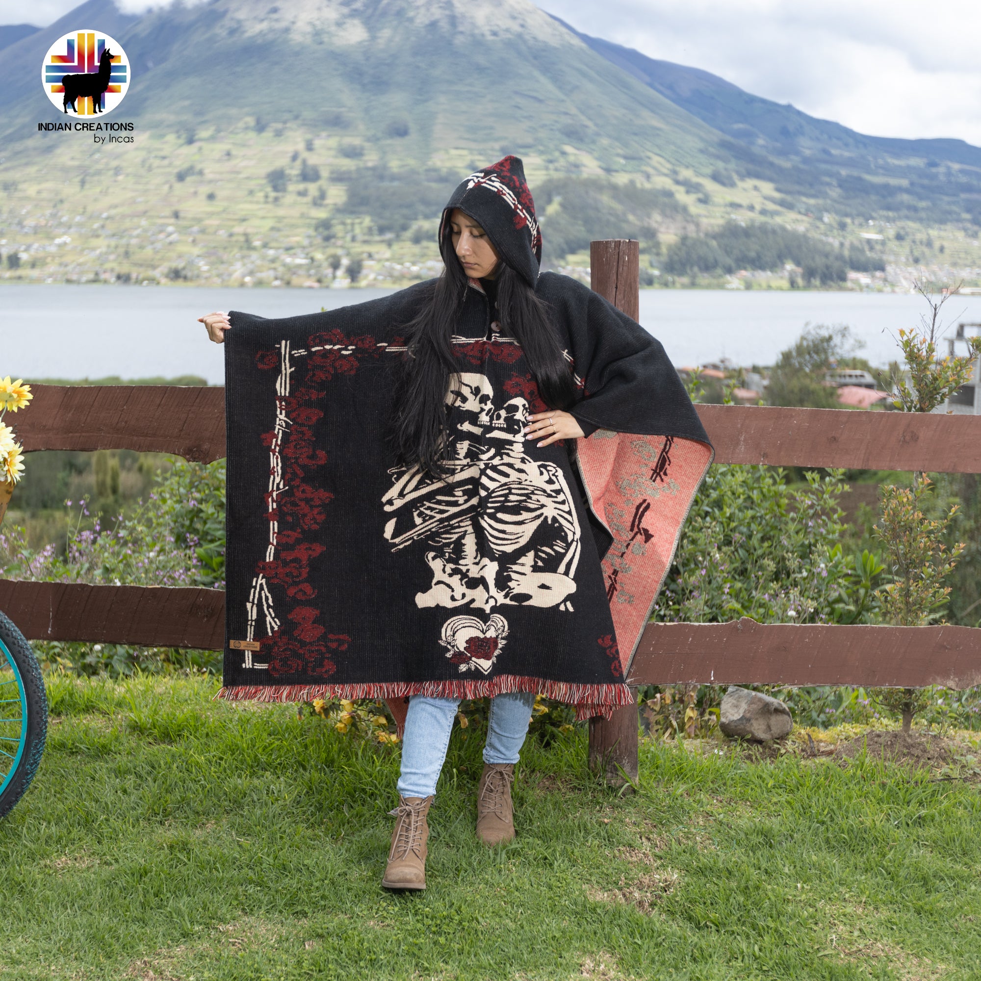 Dark Love Alpaca Wool Poncho Handcrafted by Indigenous Hands.
