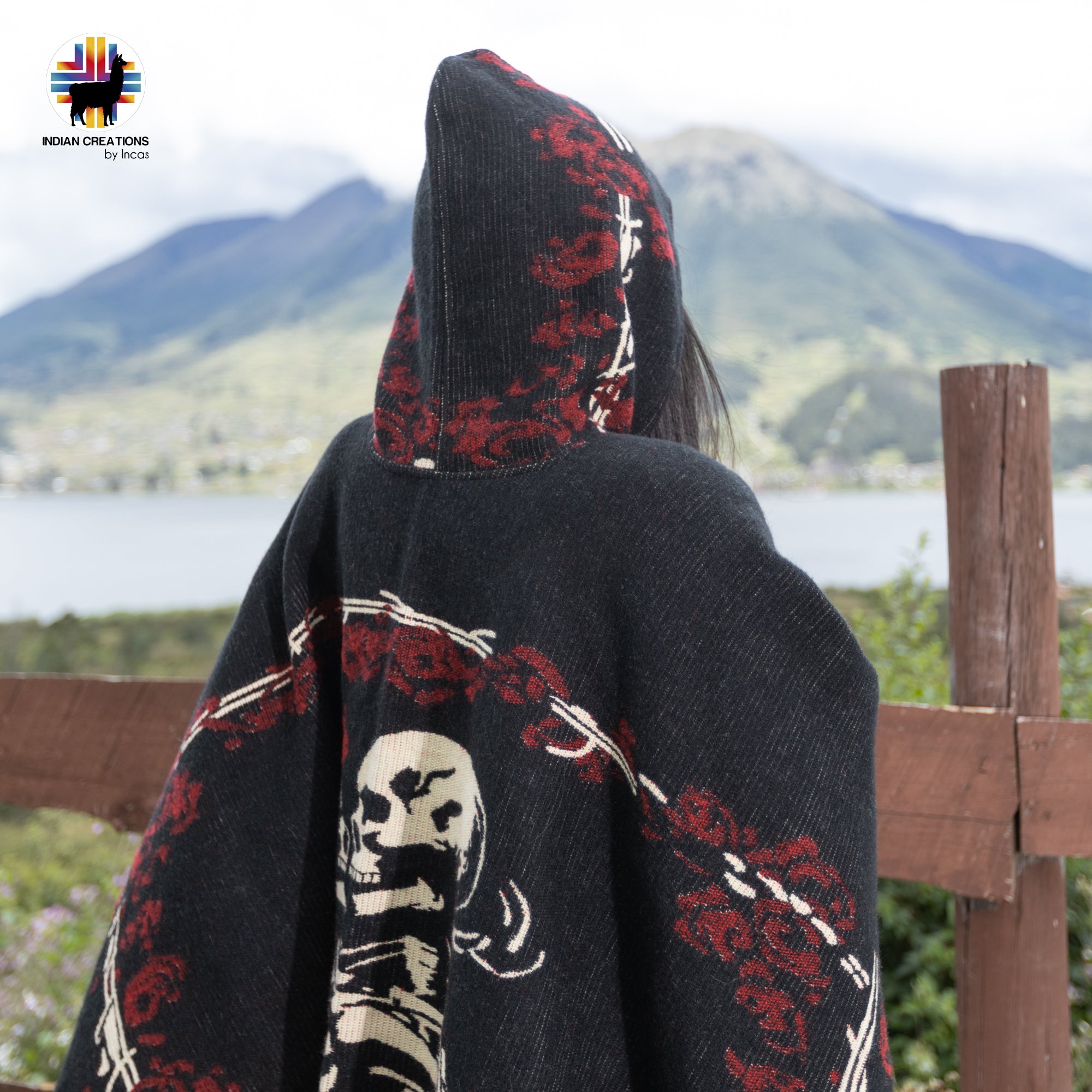 Dark Love Alpaca Wool Poncho Handcrafted by Indigenous Hands.