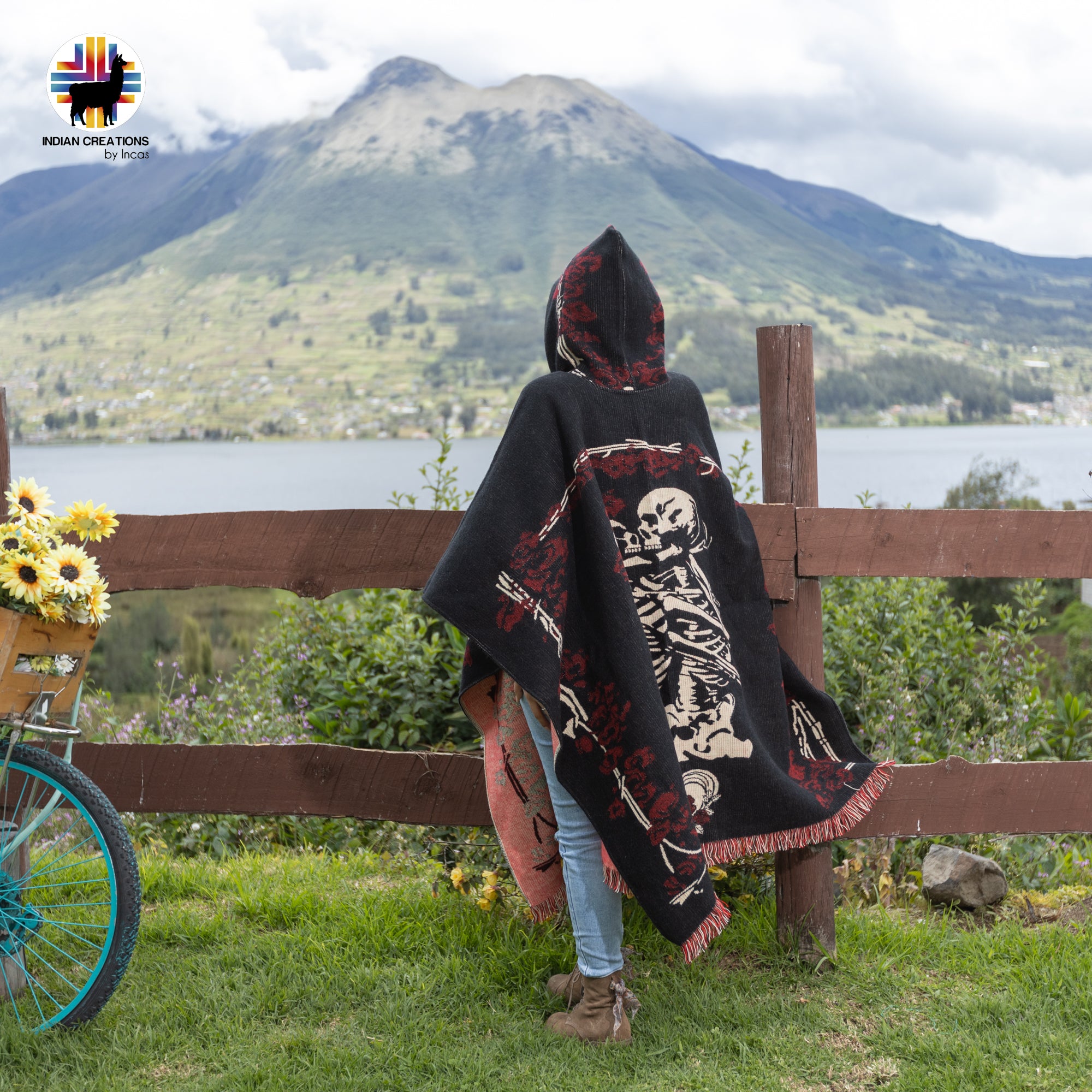 Dark Love Alpaca Wool Poncho Handcrafted by Indigenous Hands.