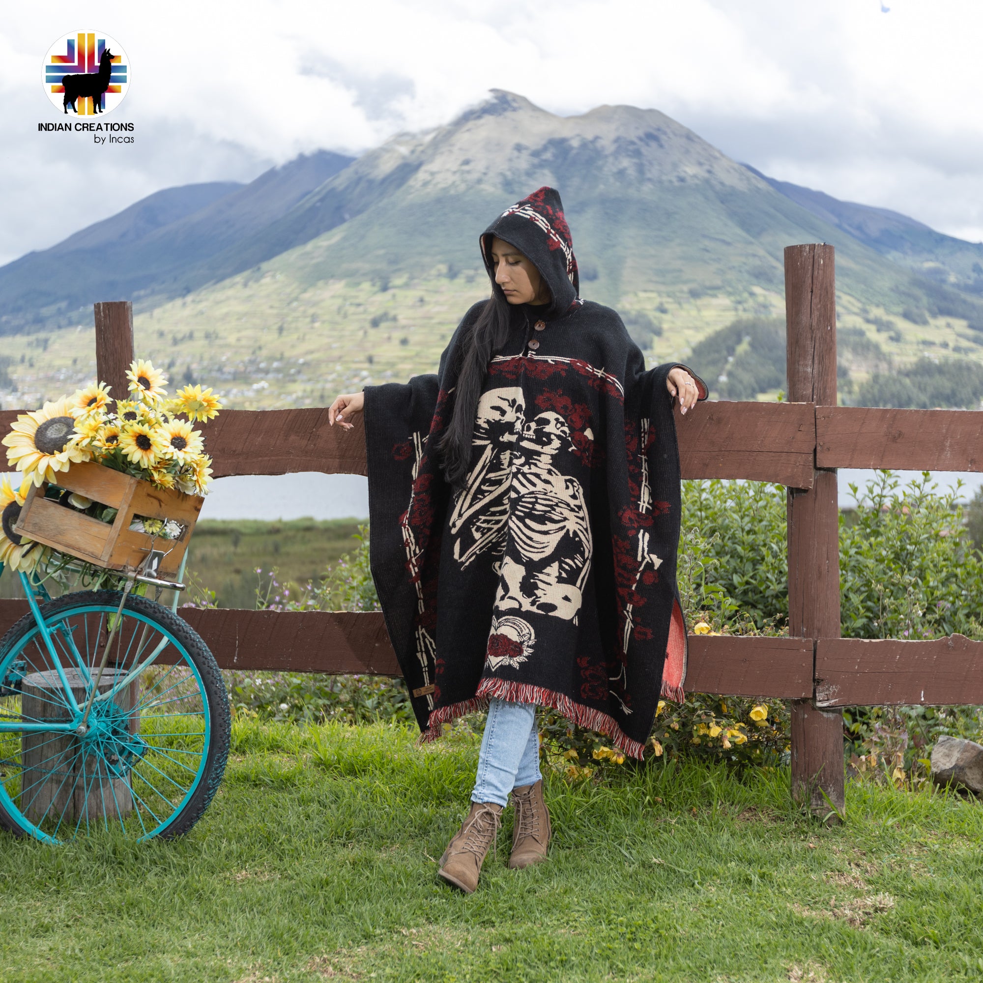 Dark Love Alpaca Wool Poncho Handcrafted by Indigenous Hands.