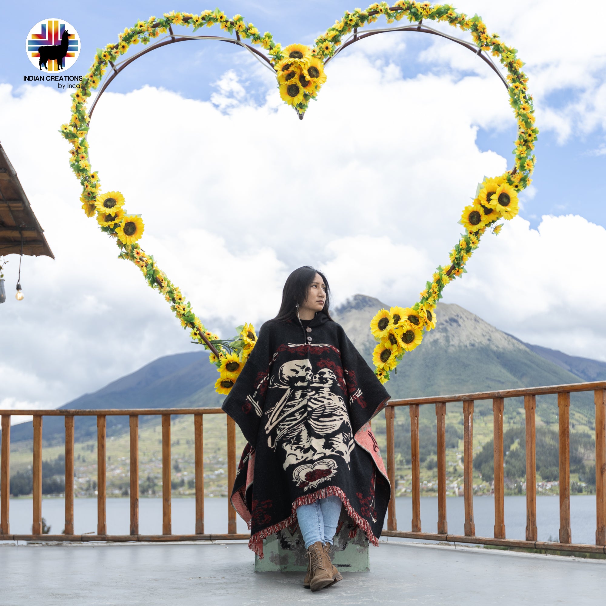 Dark Love Alpaca Wool Poncho Handcrafted by Indigenous Hands.