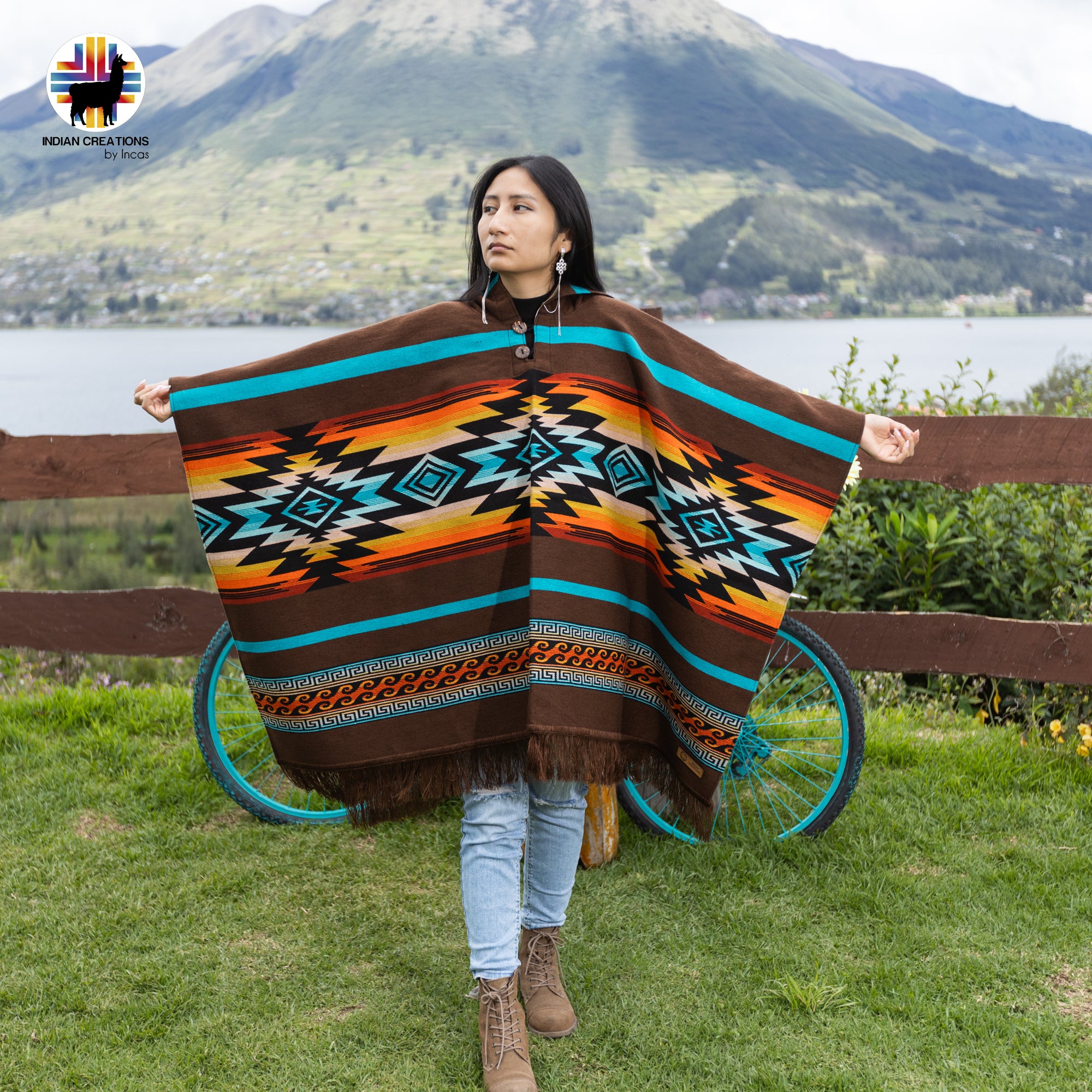 Brown Sunset Alpaca Wool Poncho Handcrafted by Indigenous Hands.