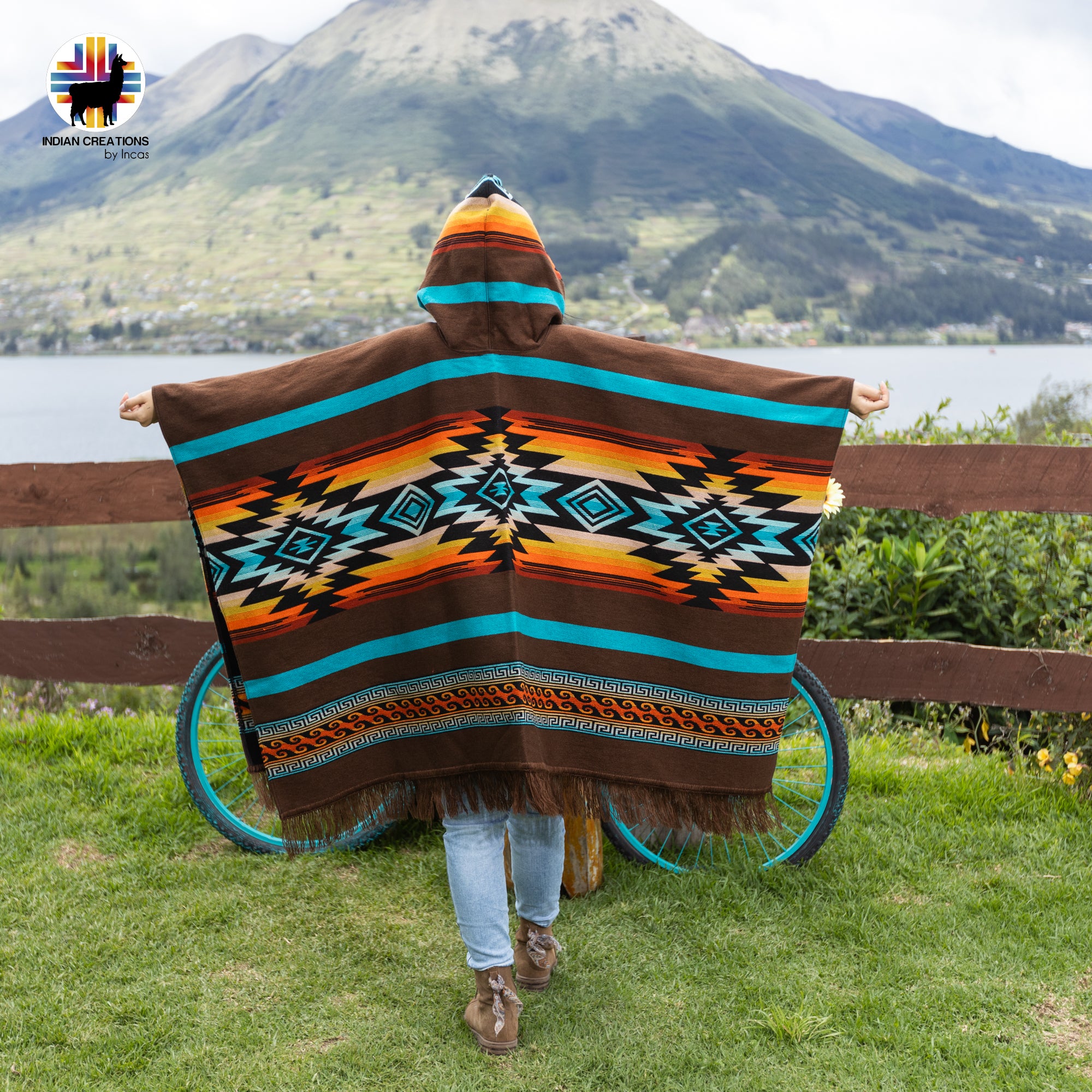 Brown Sunset Alpaca Wool Poncho Handcrafted by Indigenous Hands.