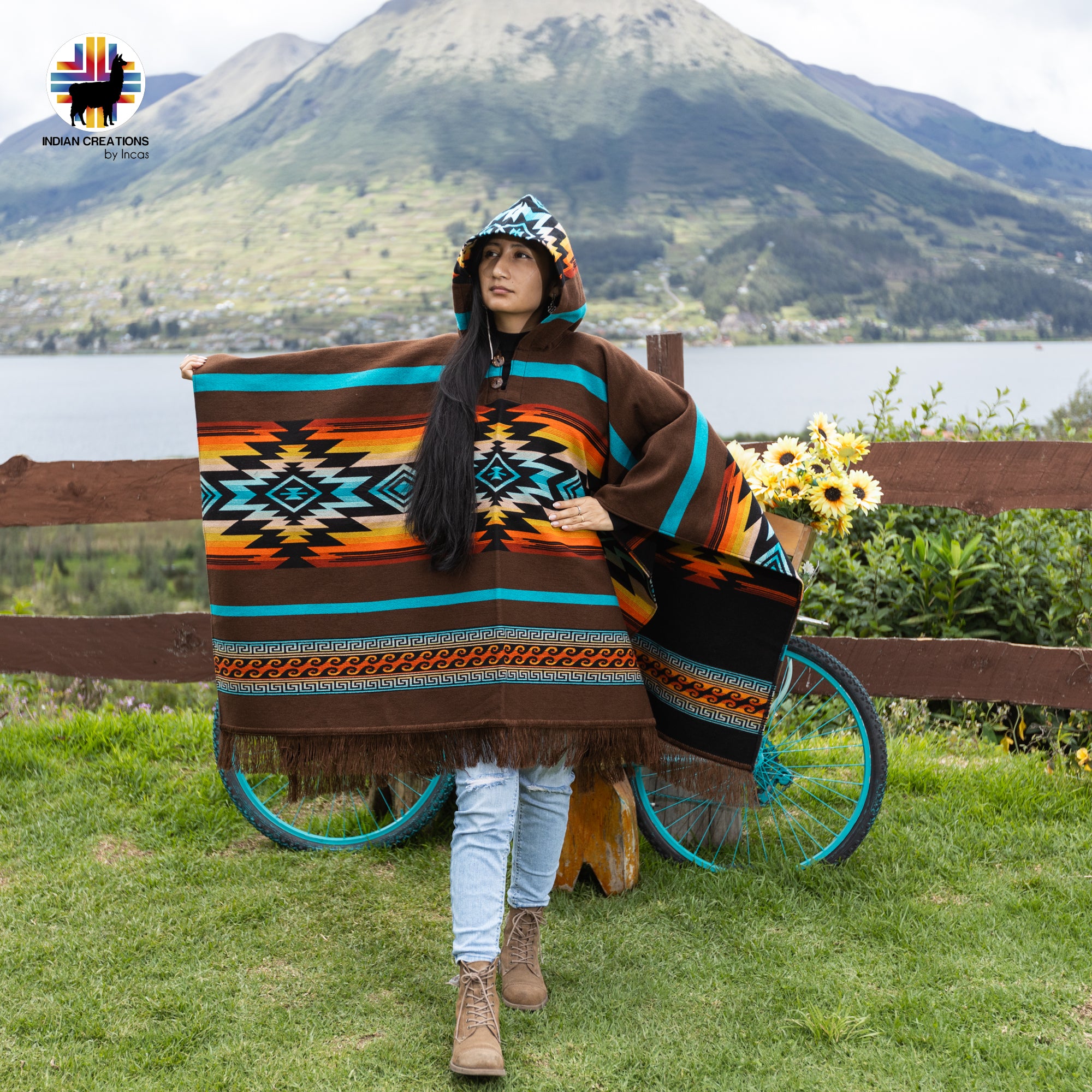 Brown Sunset Alpaca Wool Poncho Handcrafted by Indigenous Hands.