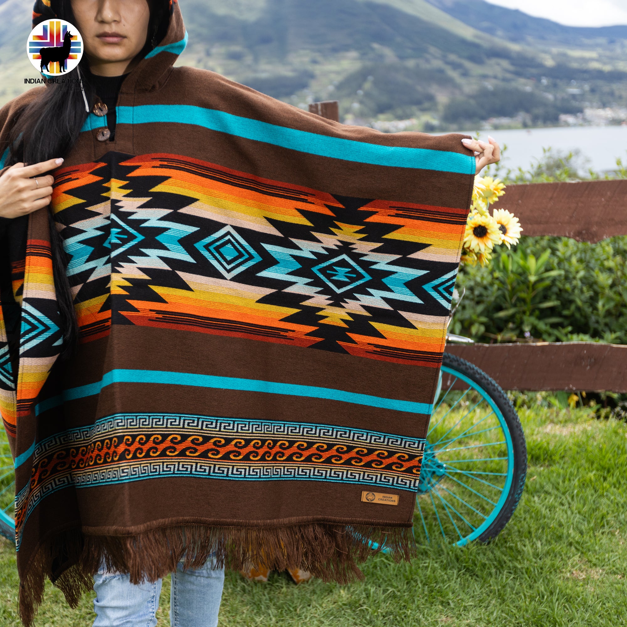 Brown Sunset Alpaca Wool Poncho Handcrafted by Indigenous Hands.