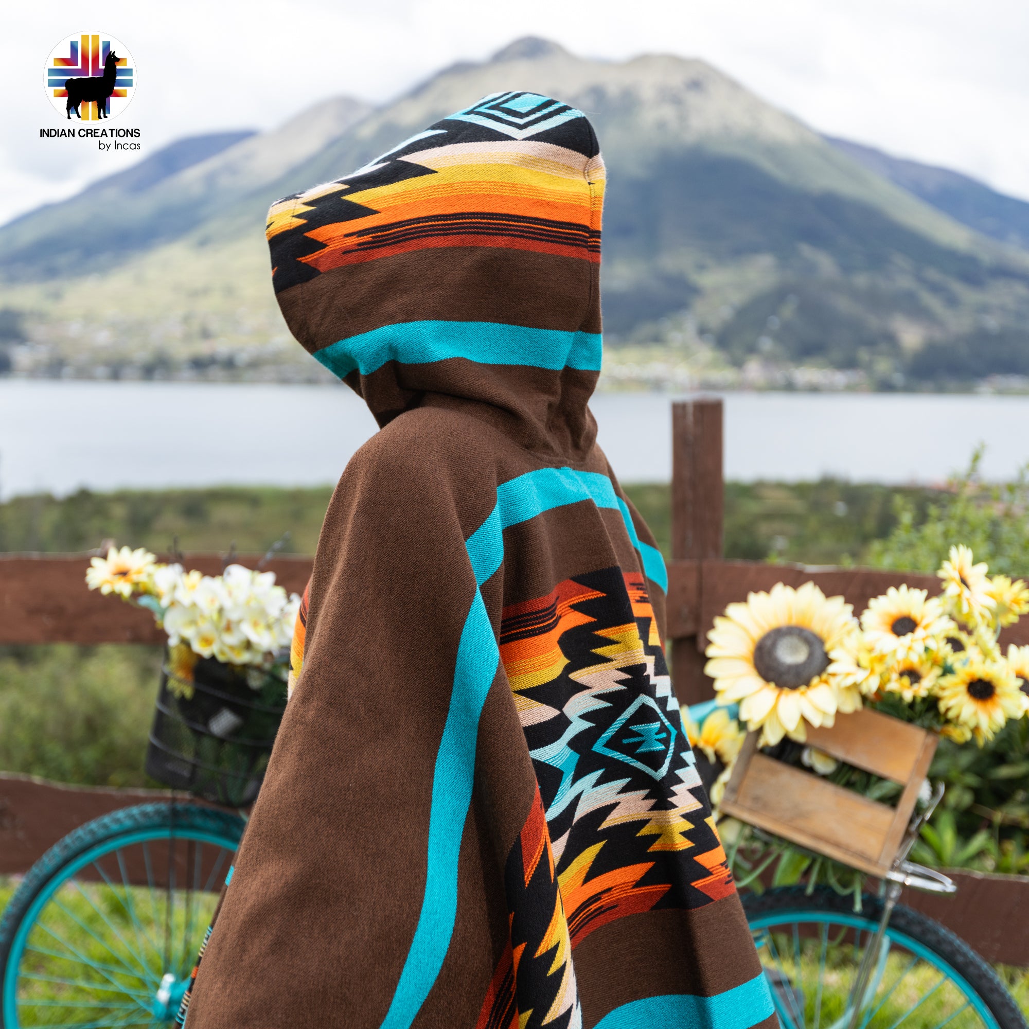 Brown Sunset Alpaca Wool Poncho Handcrafted by Indigenous Hands.