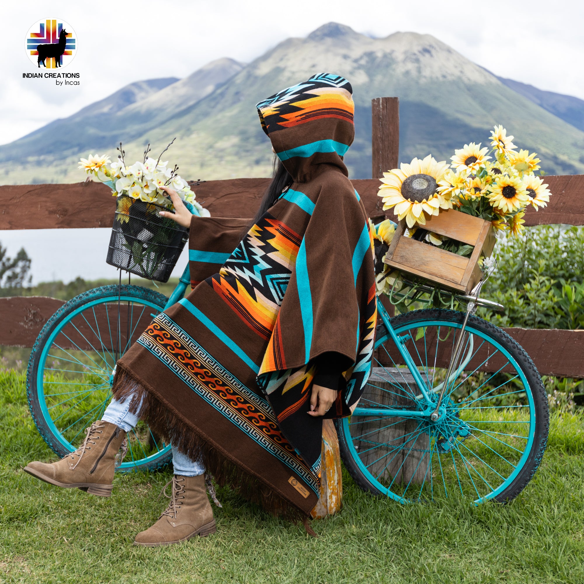 Brown Sunset Alpaca Wool Poncho Handcrafted by Indigenous Hands.