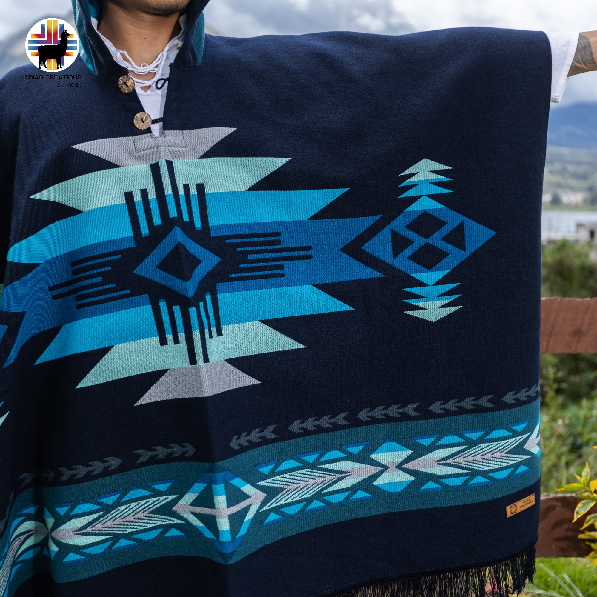 Mosfellsbær Alpaca Wool Poncho Handcrafted by Indigenous Hands.