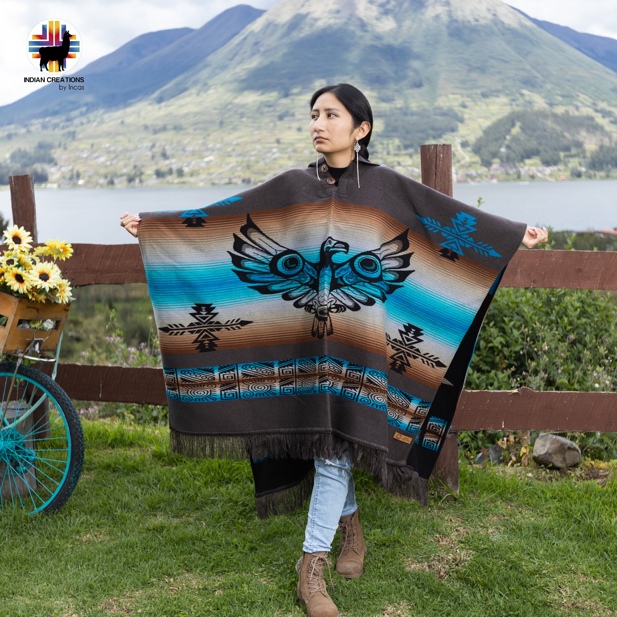 Thunderbird Alpaca Wool Poncho Handcrafted by Indigenous Hands.