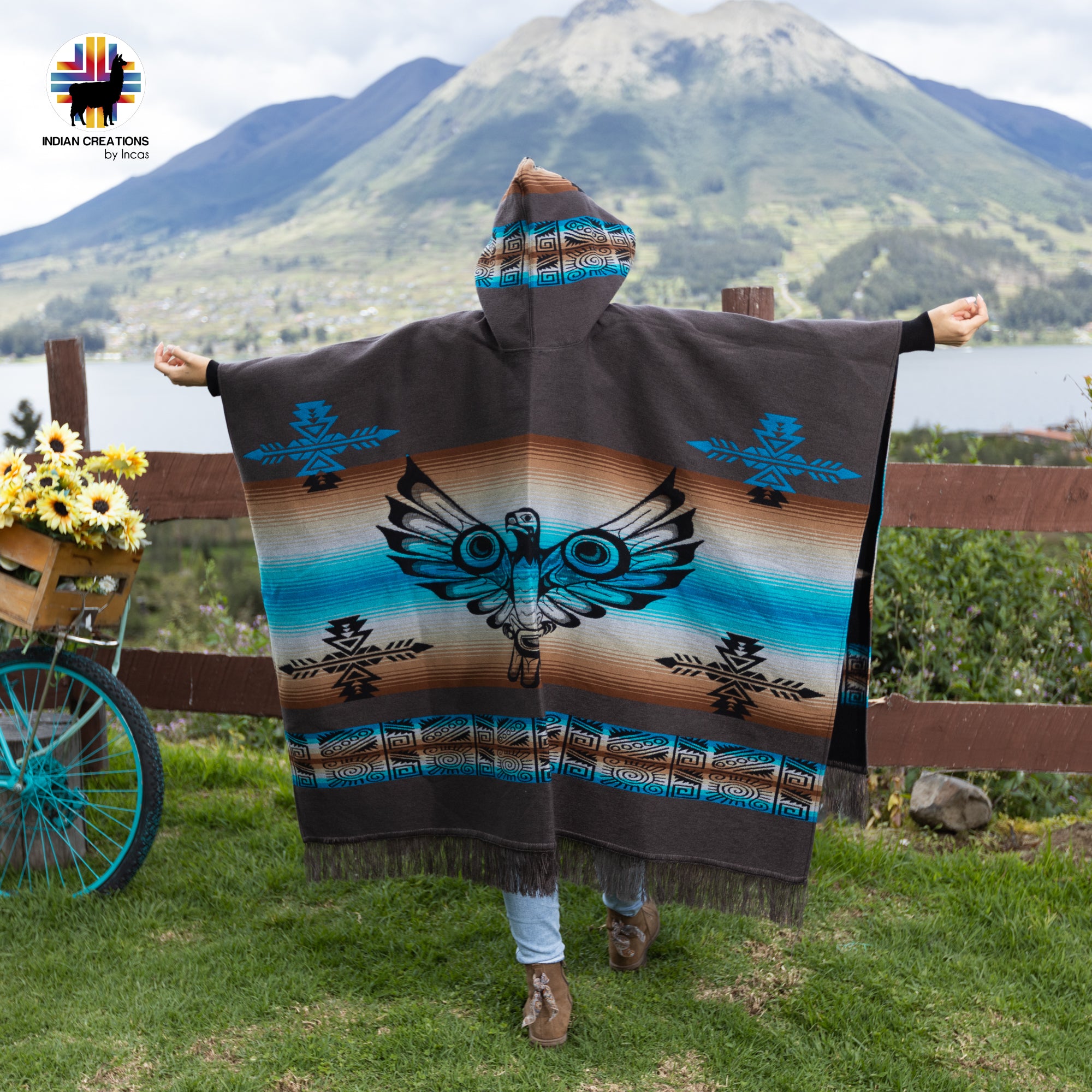 Thunderbird Alpaca Wool Poncho Handcrafted by Indigenous Hands.