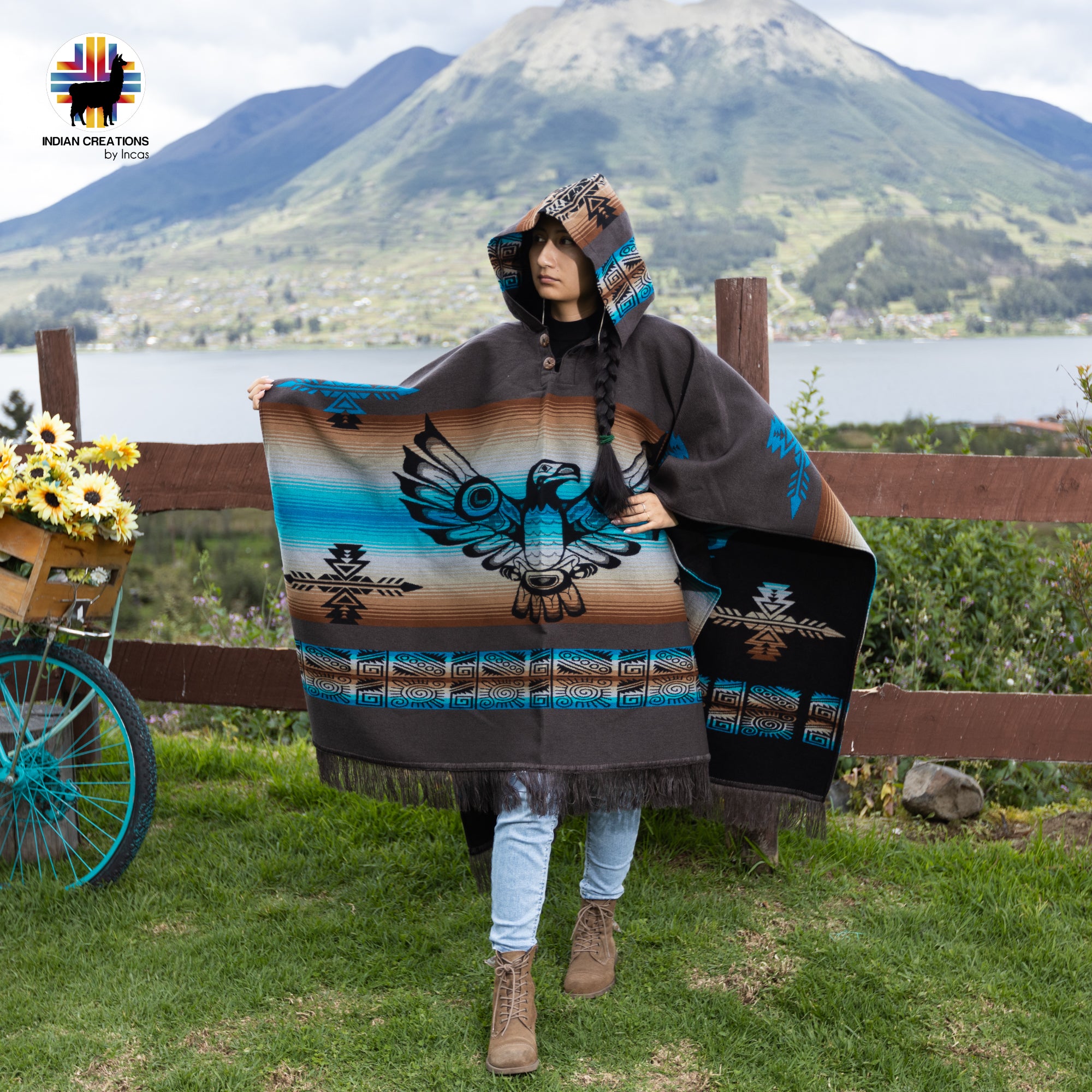 Thunderbird Alpaca Wool Poncho Handcrafted by Indigenous Hands.
