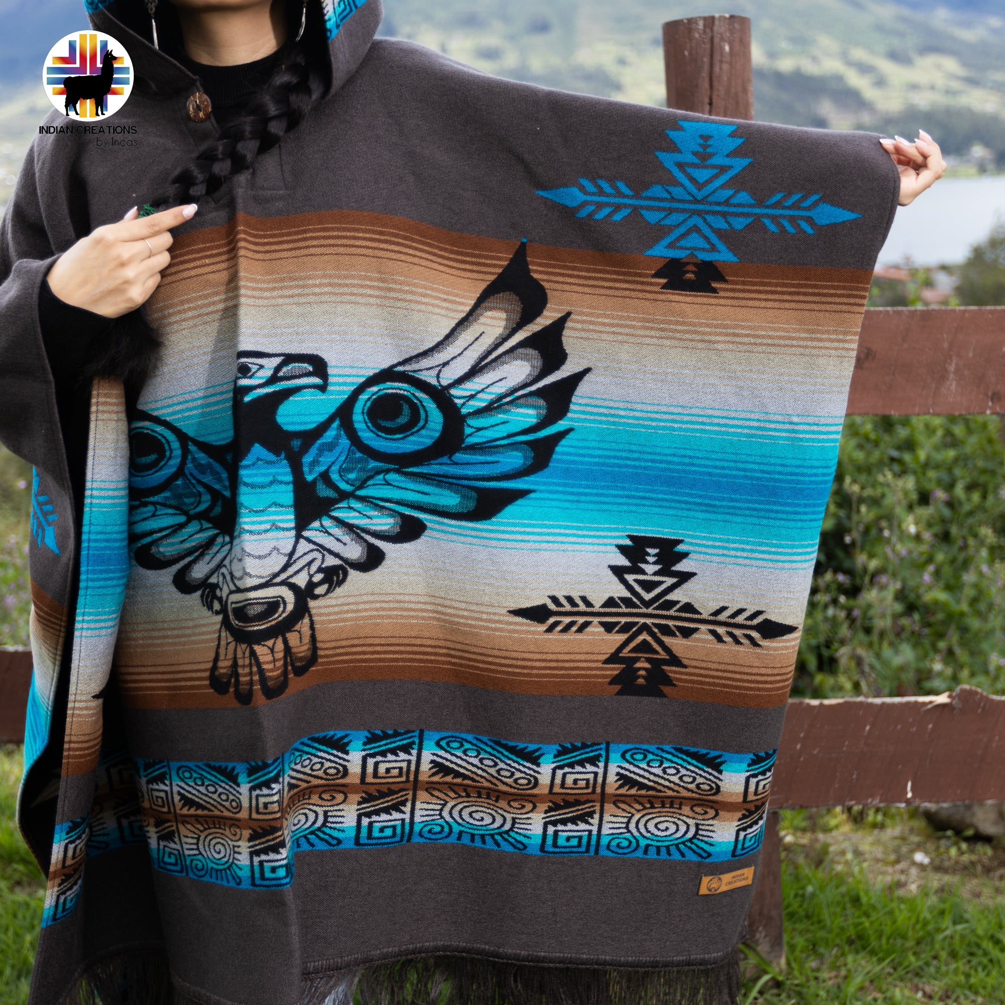 Thunderbird Alpaca Wool Poncho Handcrafted by Indigenous Hands.