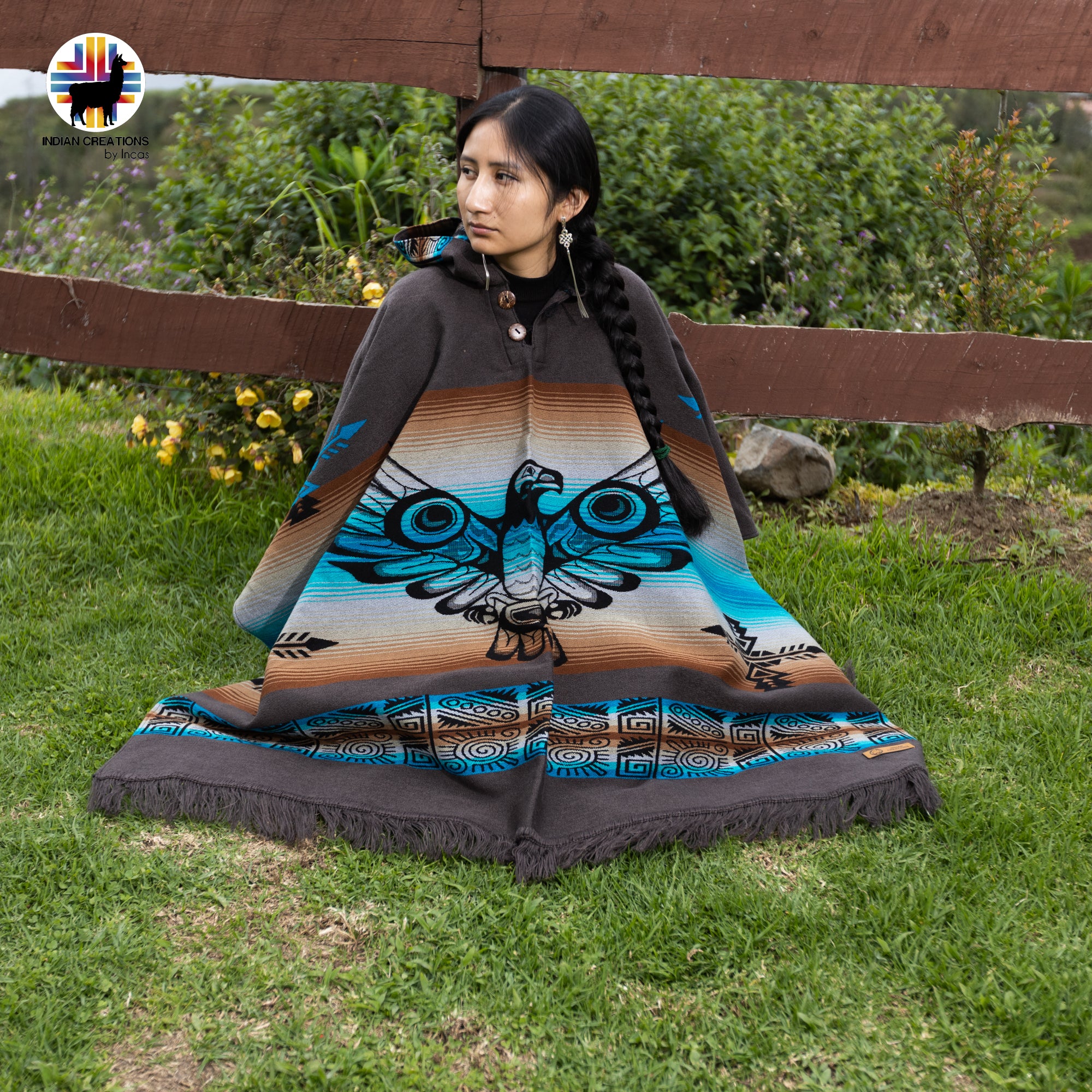 Thunderbird Alpaca Wool Poncho Handcrafted by Indigenous Hands.