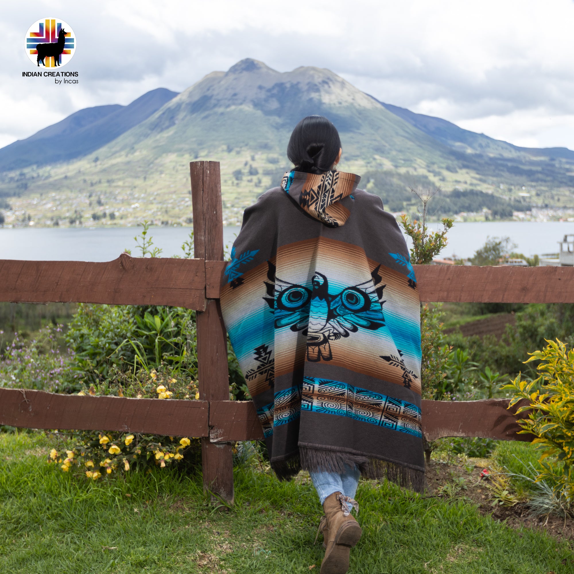 Thunderbird Alpaca Wool Poncho Handcrafted by Indigenous Hands.