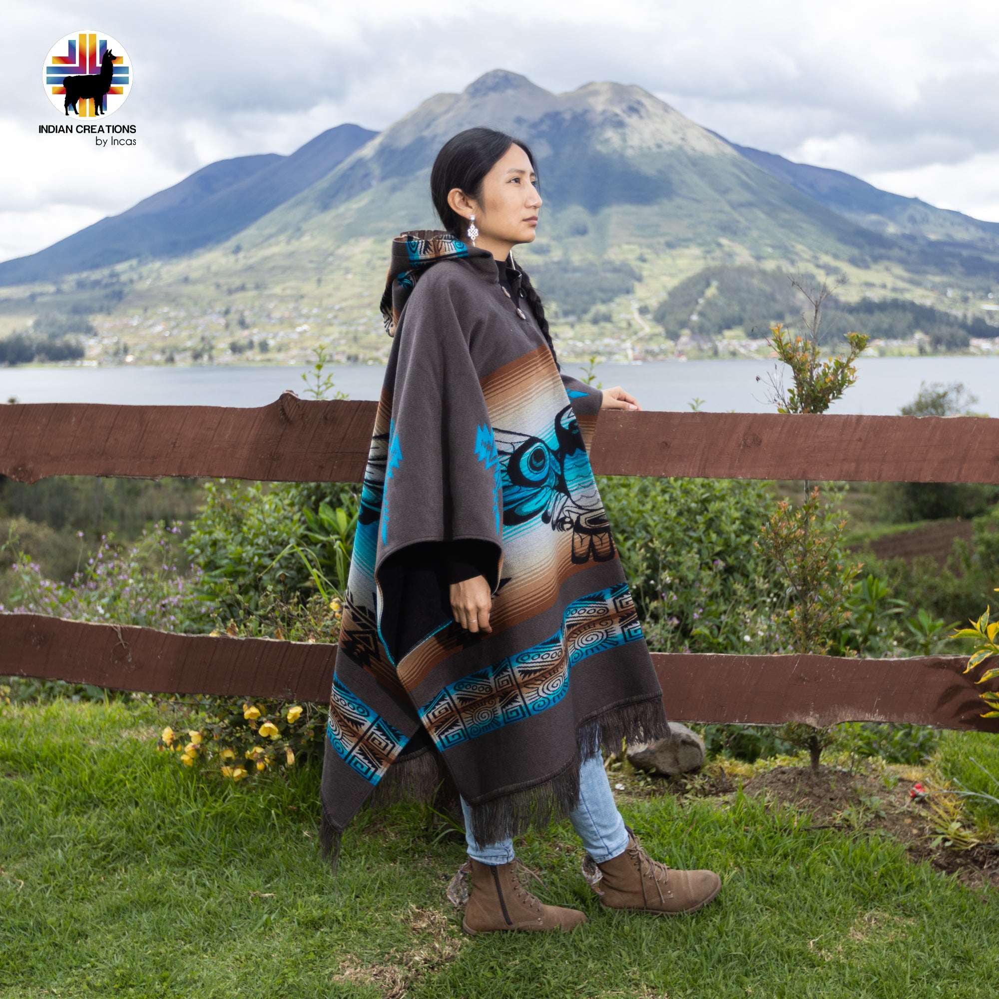 Thunderbird Alpaca Wool Poncho Handcrafted by Indigenous Hands.