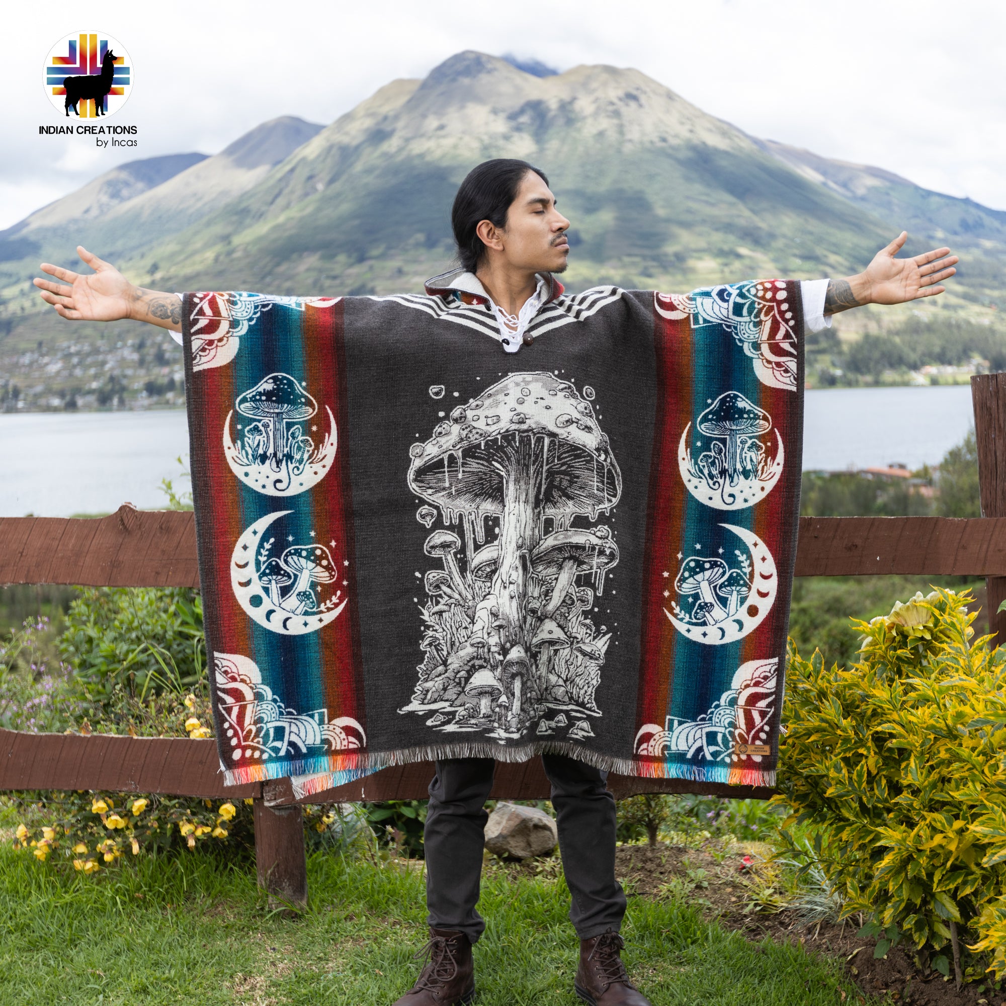 Lactarius Indigo Alpaca Wool Poncho Handcrafted by Indigenous Hands.