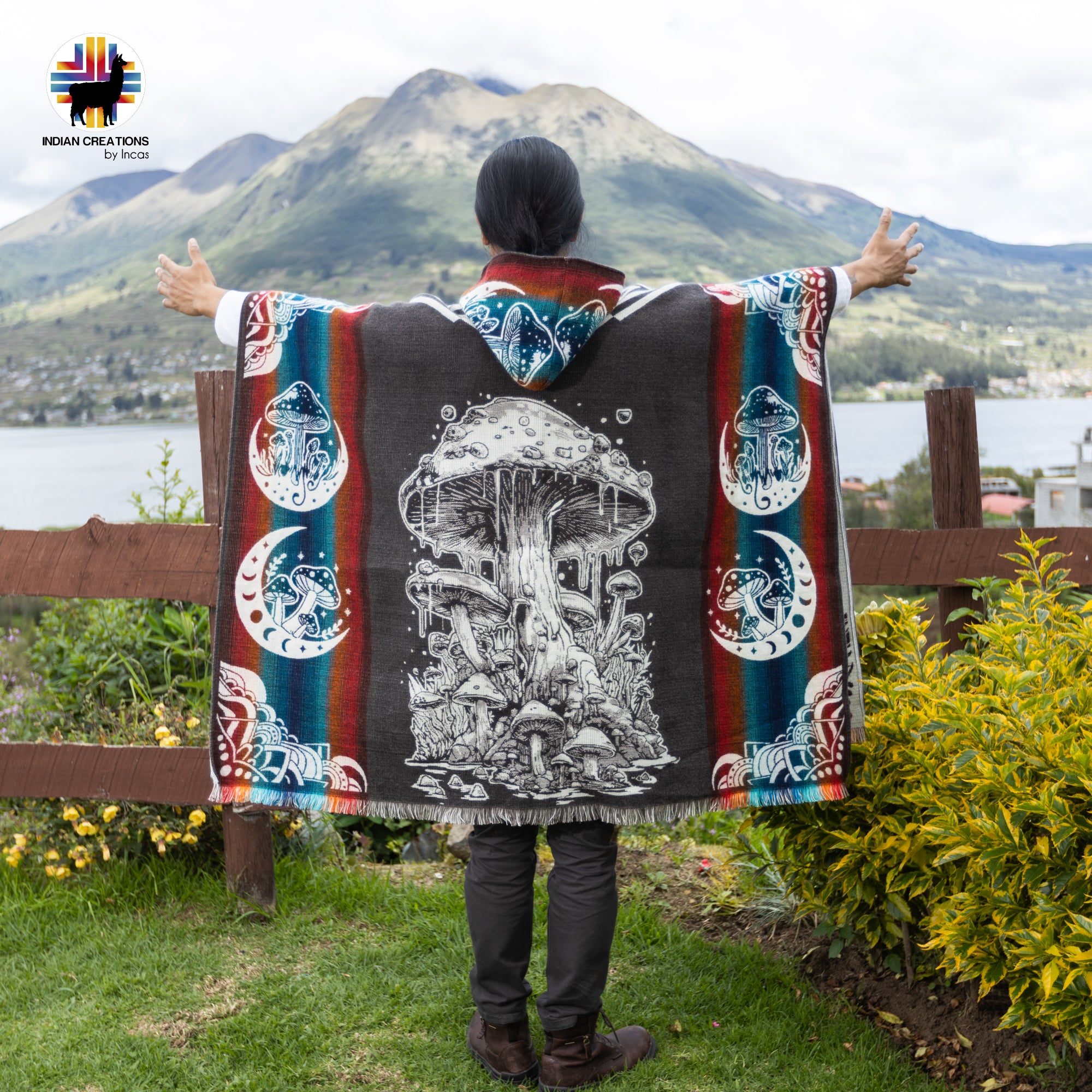 Lactarius Indigo Alpaca Wool Poncho Handcrafted by Indigenous Hands.