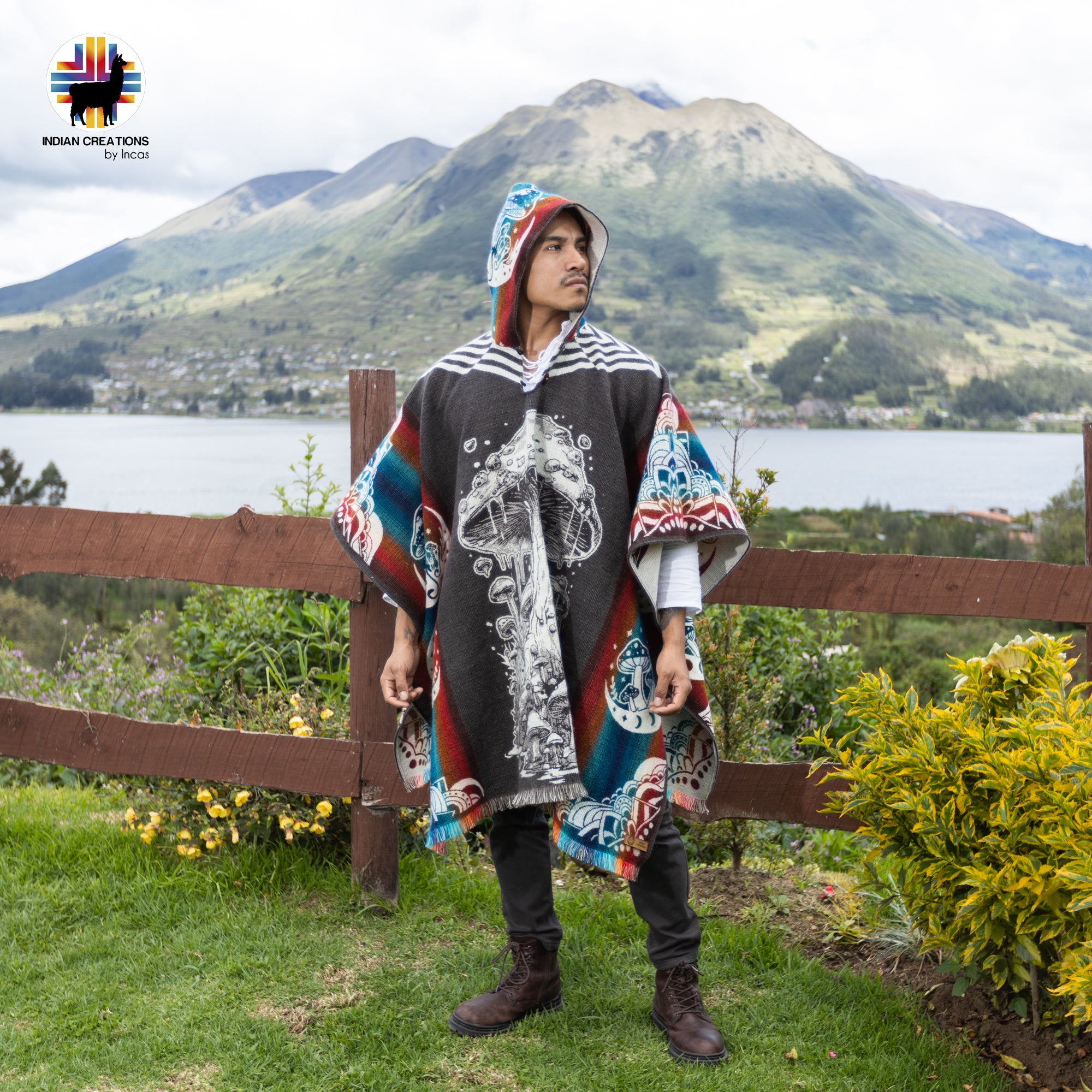 Lactarius Indigo Alpaca Wool Poncho Handcrafted by Indigenous Hands.