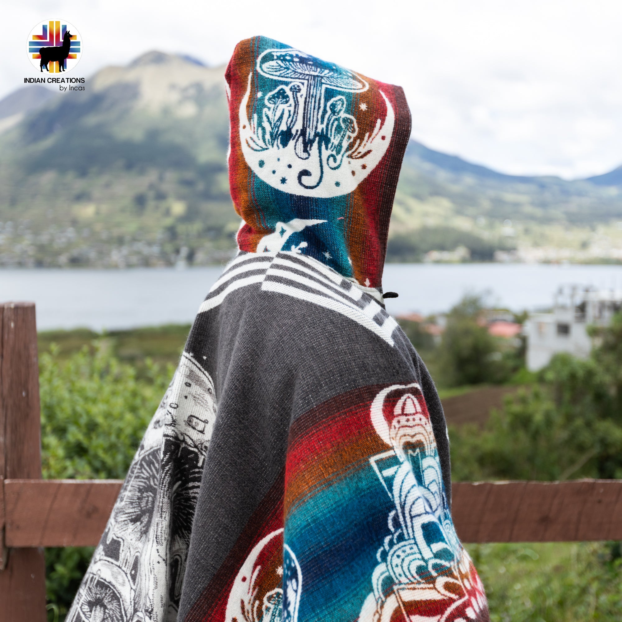 Lactarius Indigo Alpaca Wool Poncho Handcrafted by Indigenous Hands.