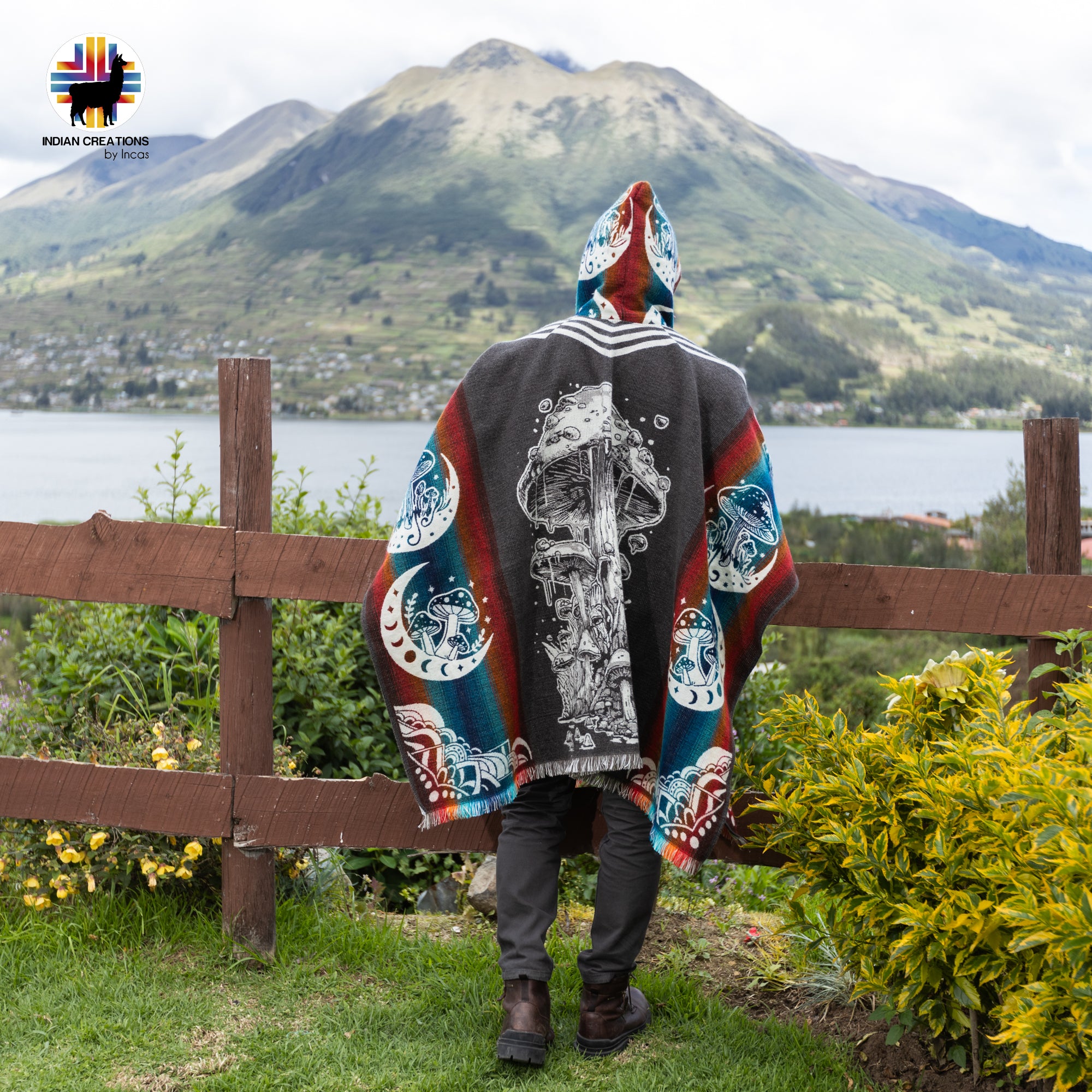 Lactarius Indigo Alpaca Wool Poncho Handcrafted by Indigenous Hands.