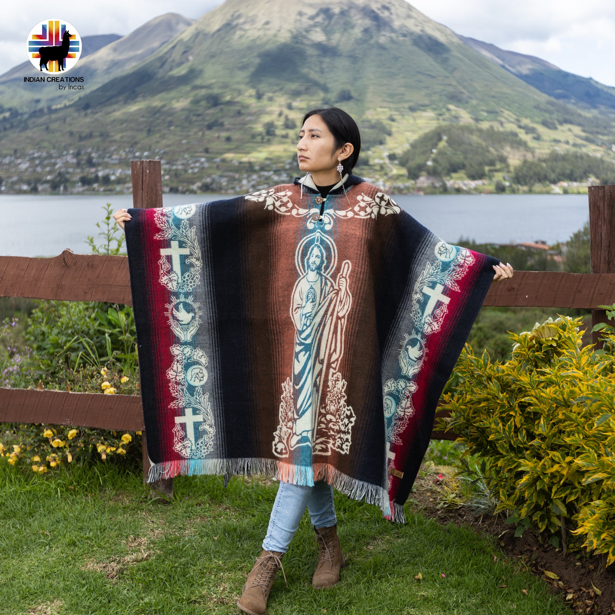 San Judas Alpaca Wool Poncho Handcrafted by Indigenous Hands.