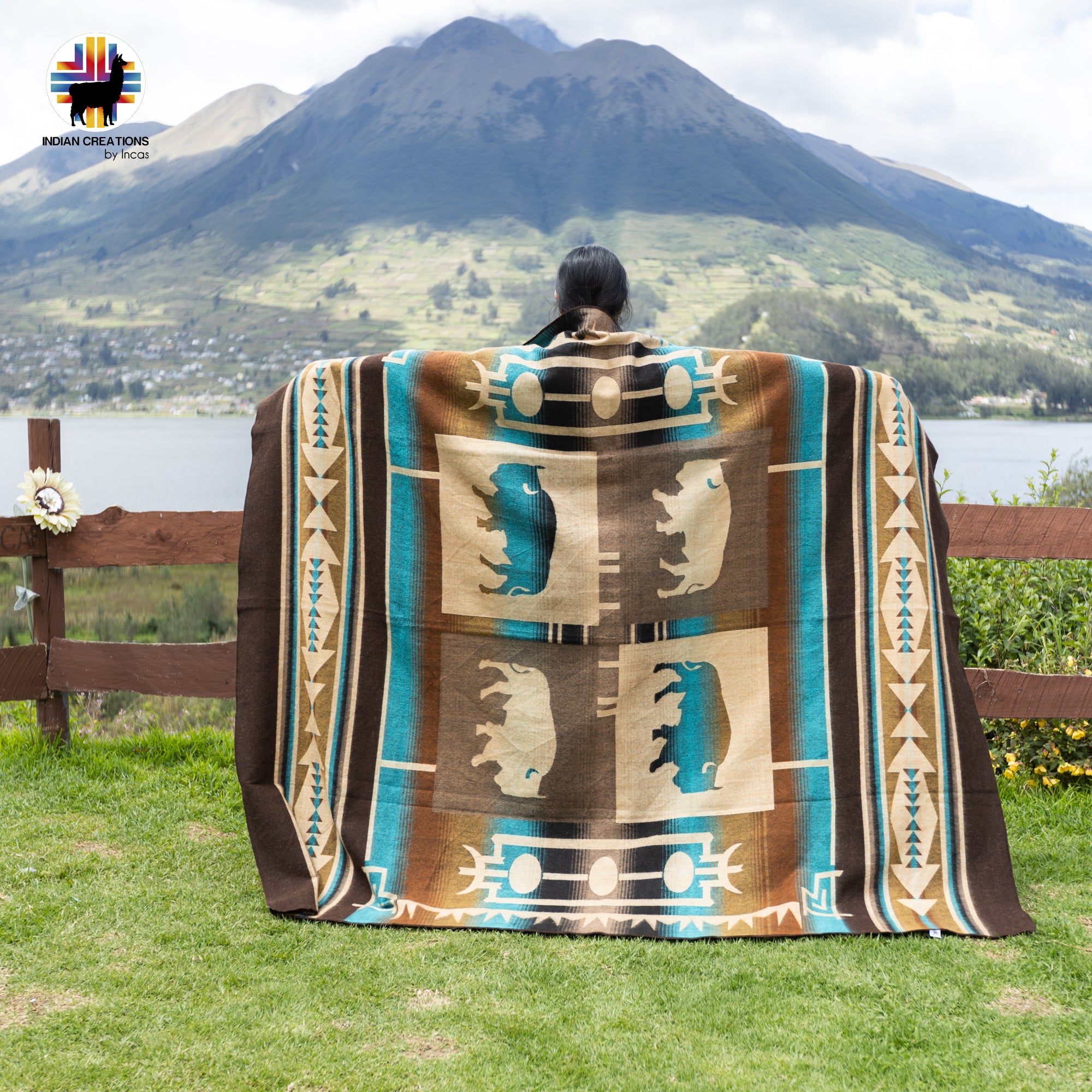 Aqua Buffalo Handmade Alpaca Wool Blanket. Queen Size.