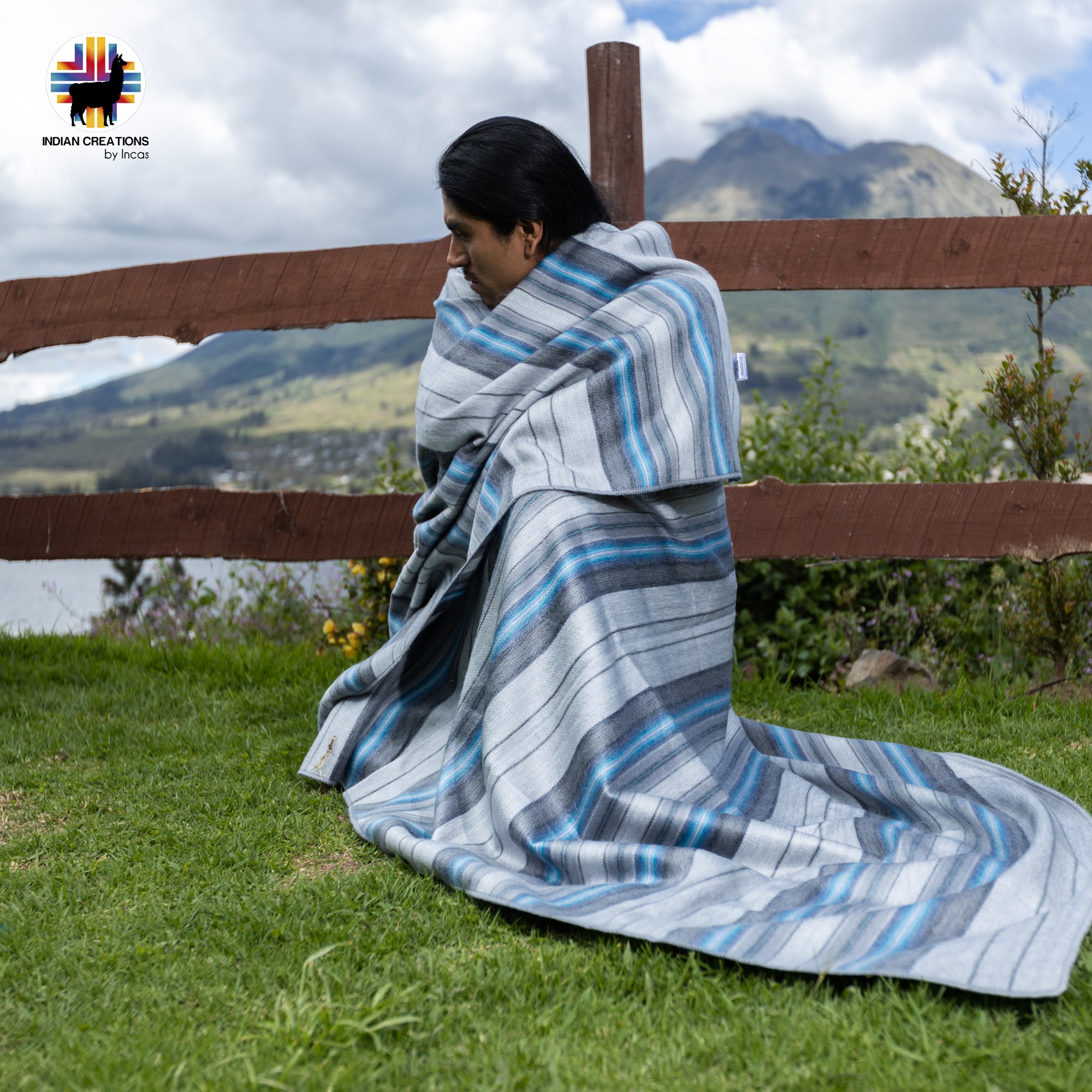 Thunderstorm Baby Alpaca Wool Blanket. Lightweight.