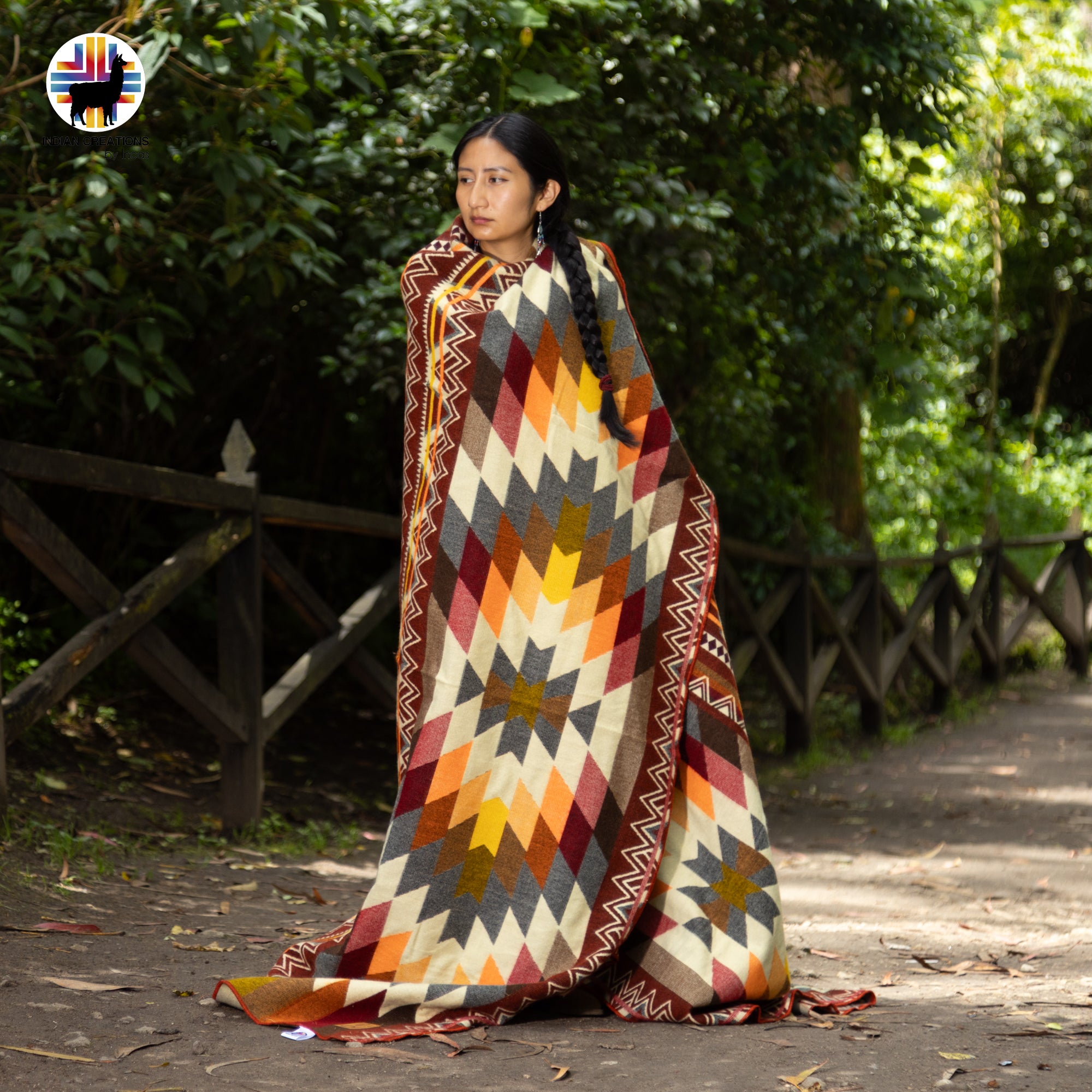 Physalis Alkekengi Handmade Alpaca Wool Blanket. Queen Size.