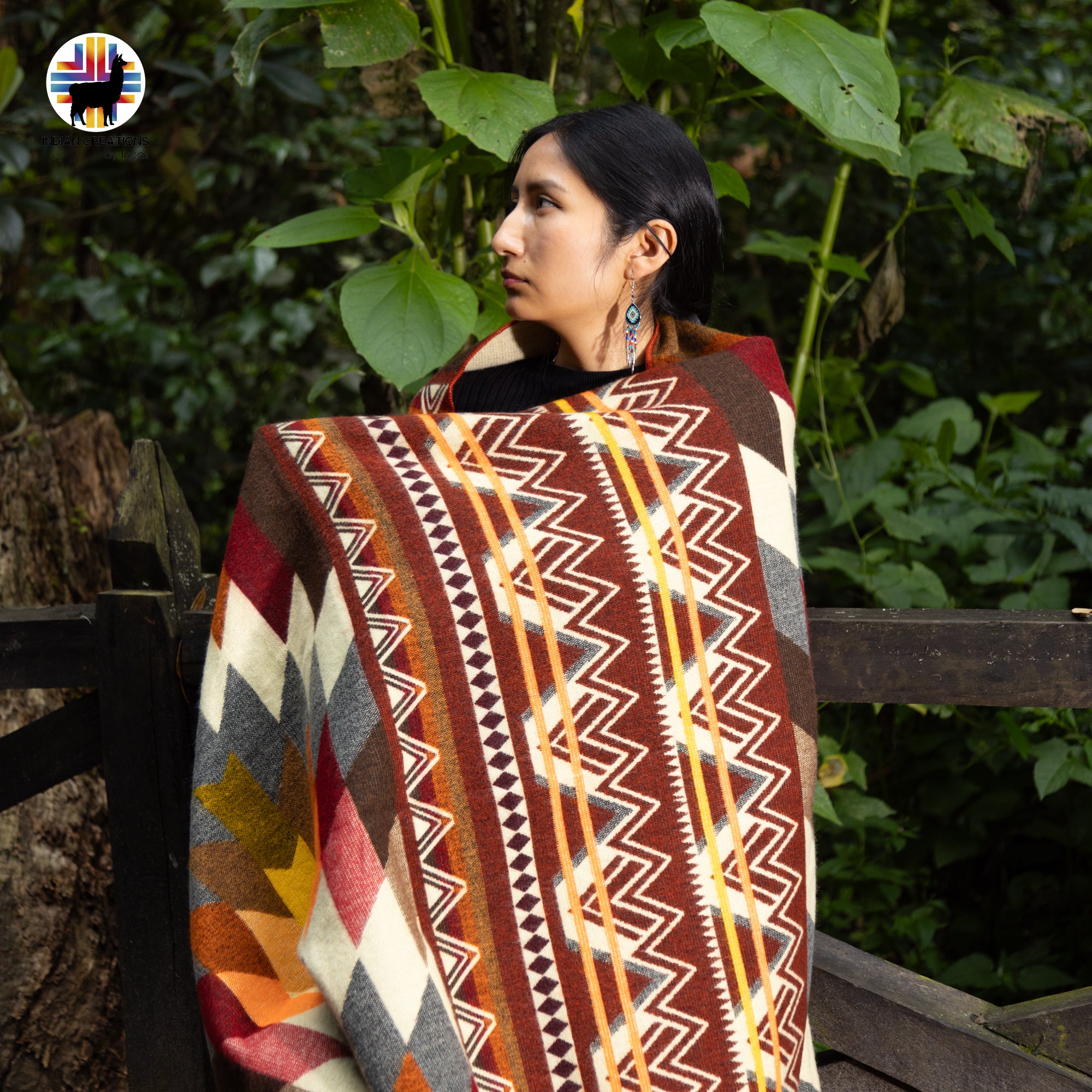 Physalis Alkekengi Handmade Alpaca Wool Blanket. Queen Size.