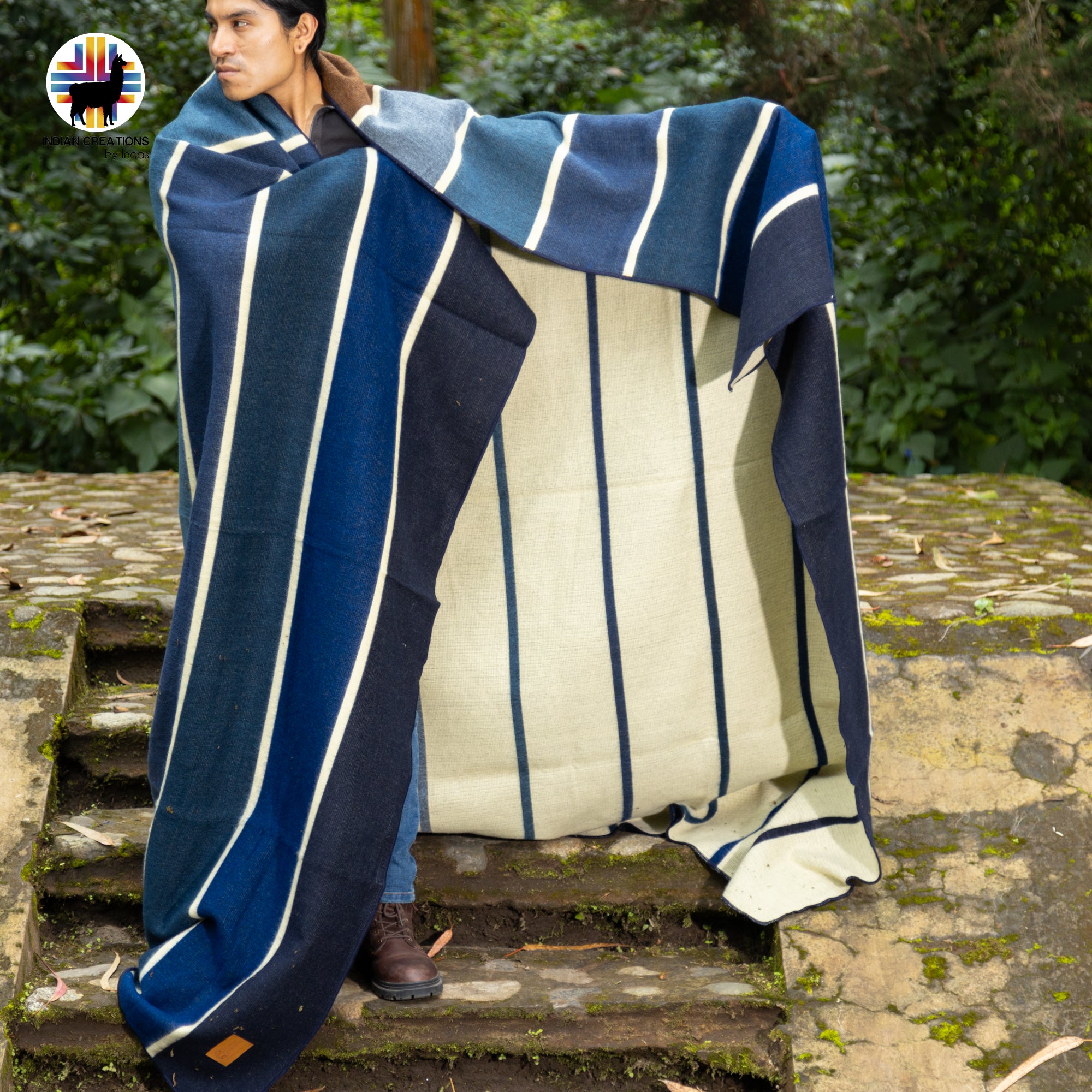 Ipomoea tricolor Handmade Alpaca Wool Blanket. Queen Size.