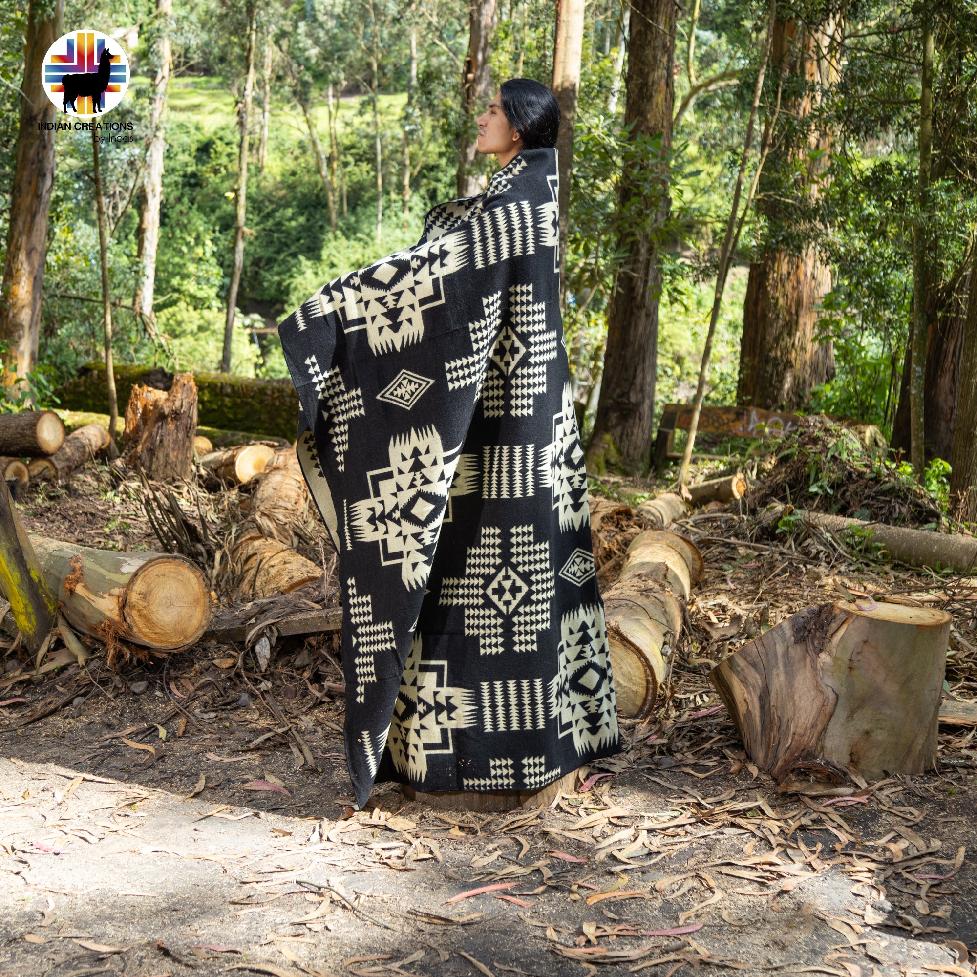Phyllostachy nigra Handmade Alpaca Wool Blanket. Queen Size.