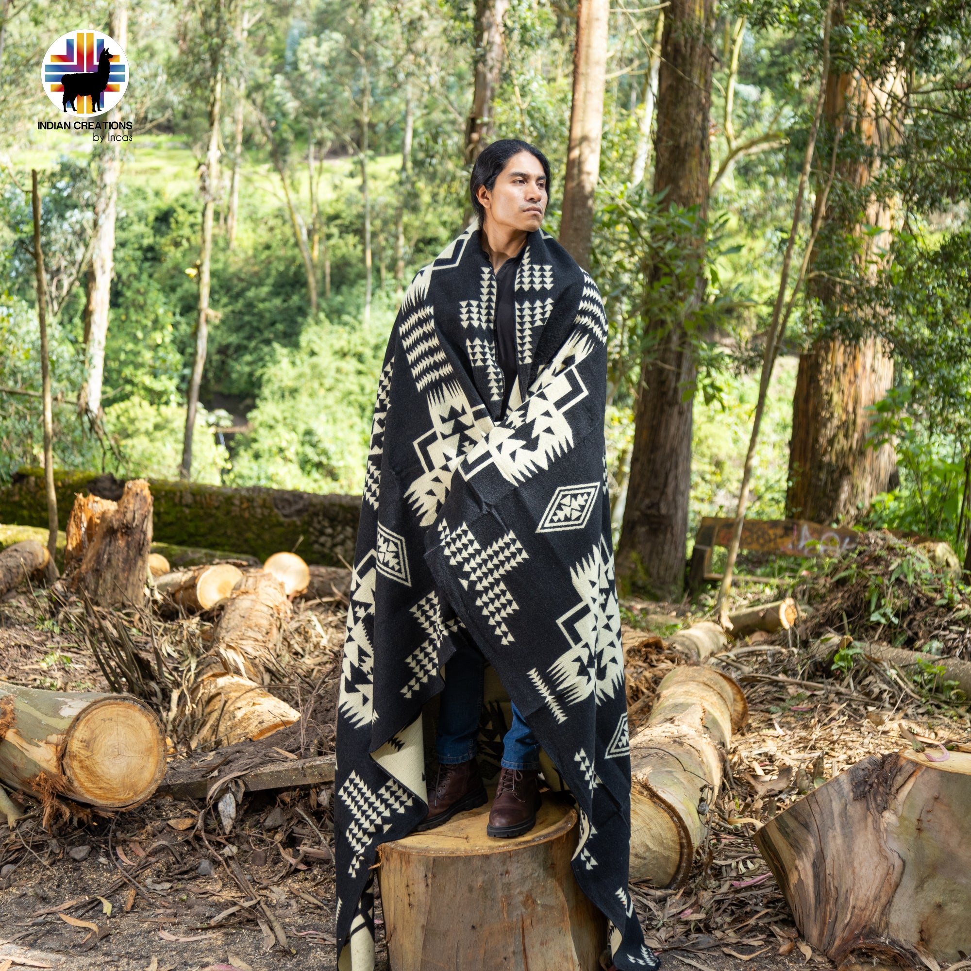 Phyllostachy nigra Handmade Alpaca Wool Blanket. Queen Size.