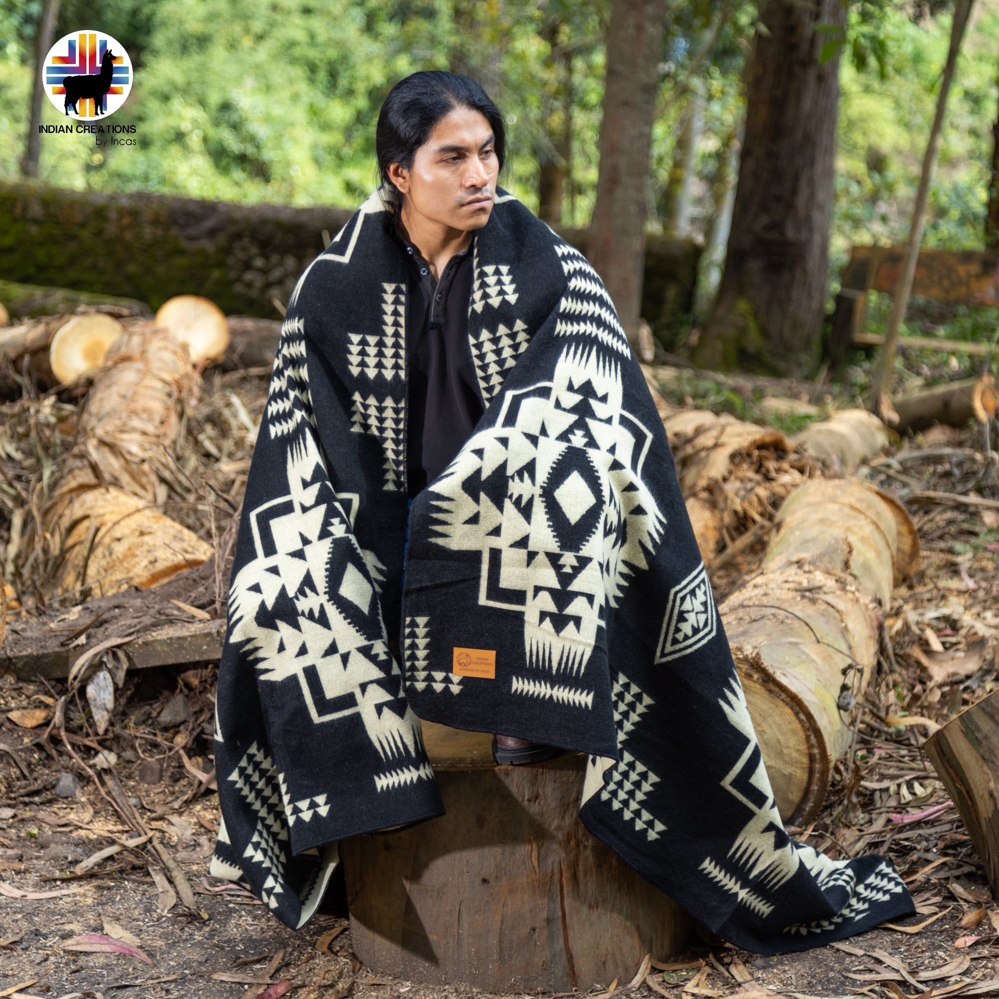 Phyllostachy nigra Handmade Alpaca Wool Blanket. Queen Size.