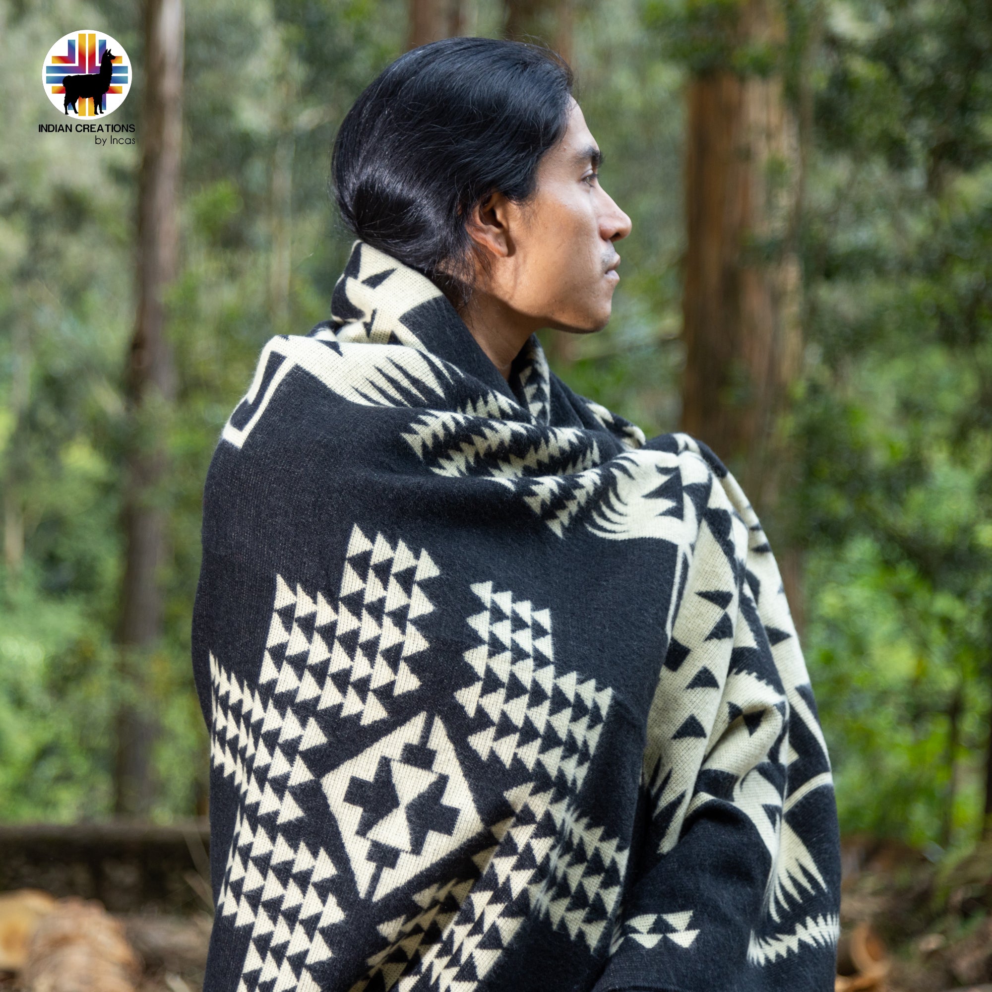 Phyllostachy nigra Handmade Alpaca Wool Blanket. Queen Size.