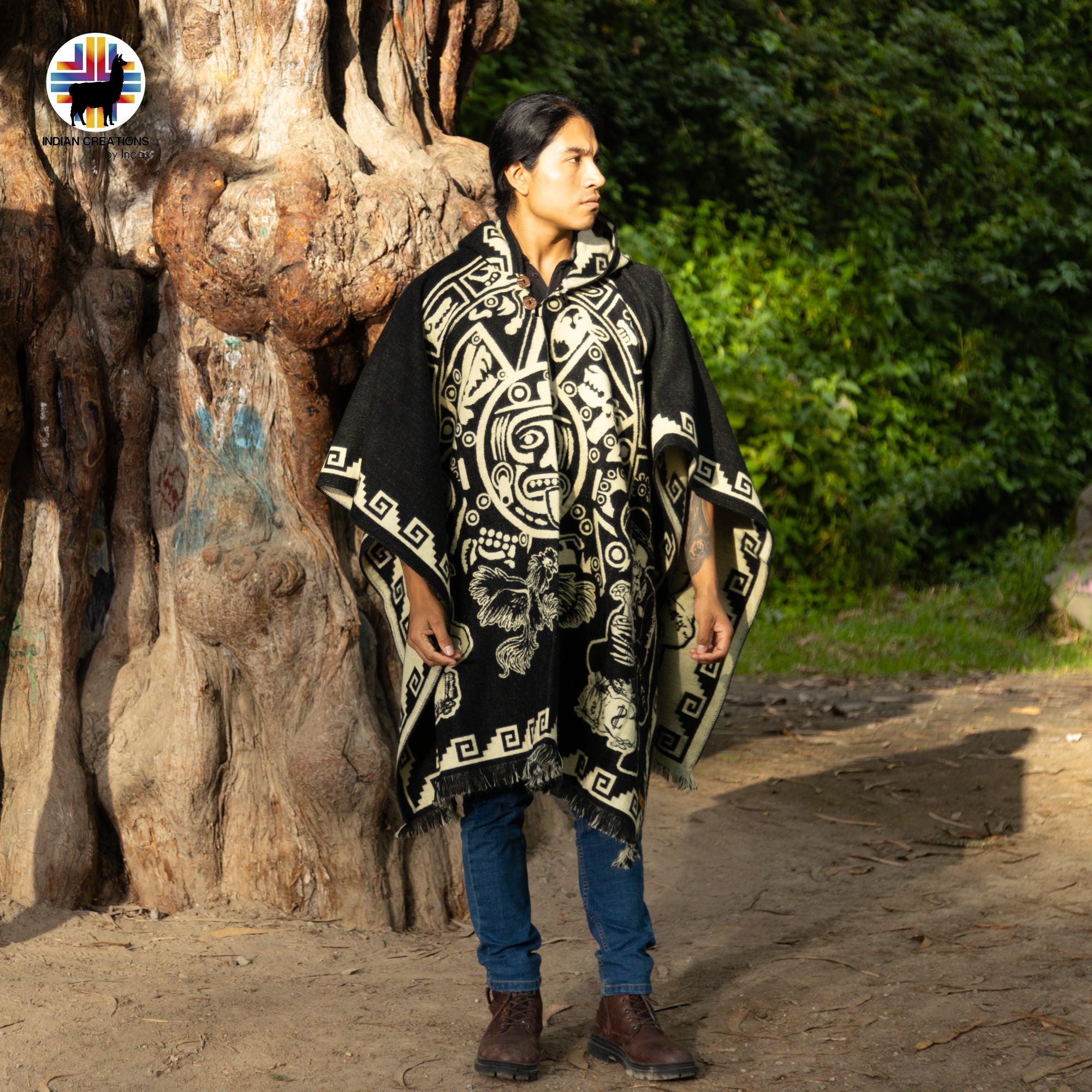 Cockfighting Alpaca Wool Poncho Handcrafted by Indigenous Hands.